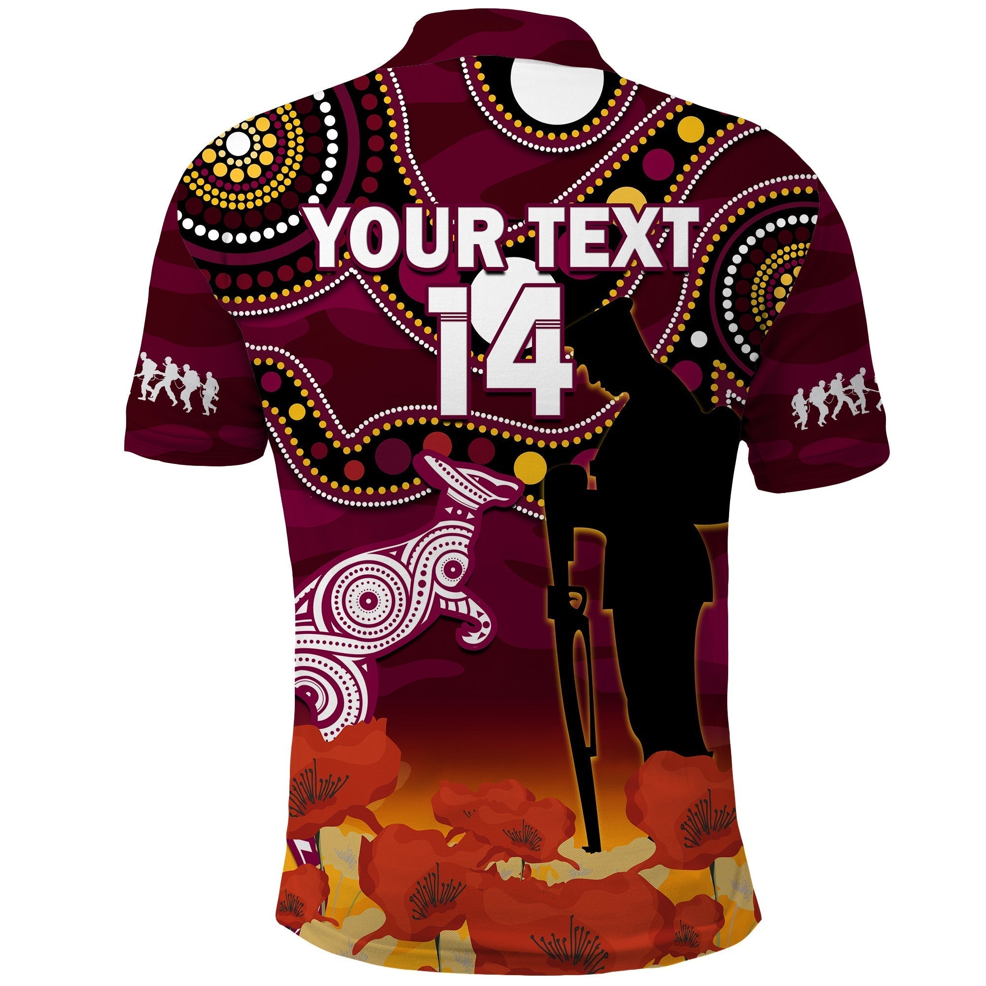 (Custom Text And Number) Maroons Rugby ANZAC 2023 Polo Shirt QLD Aboriginal Mix Poppy Camouflage - Vibe Hoodie Shop