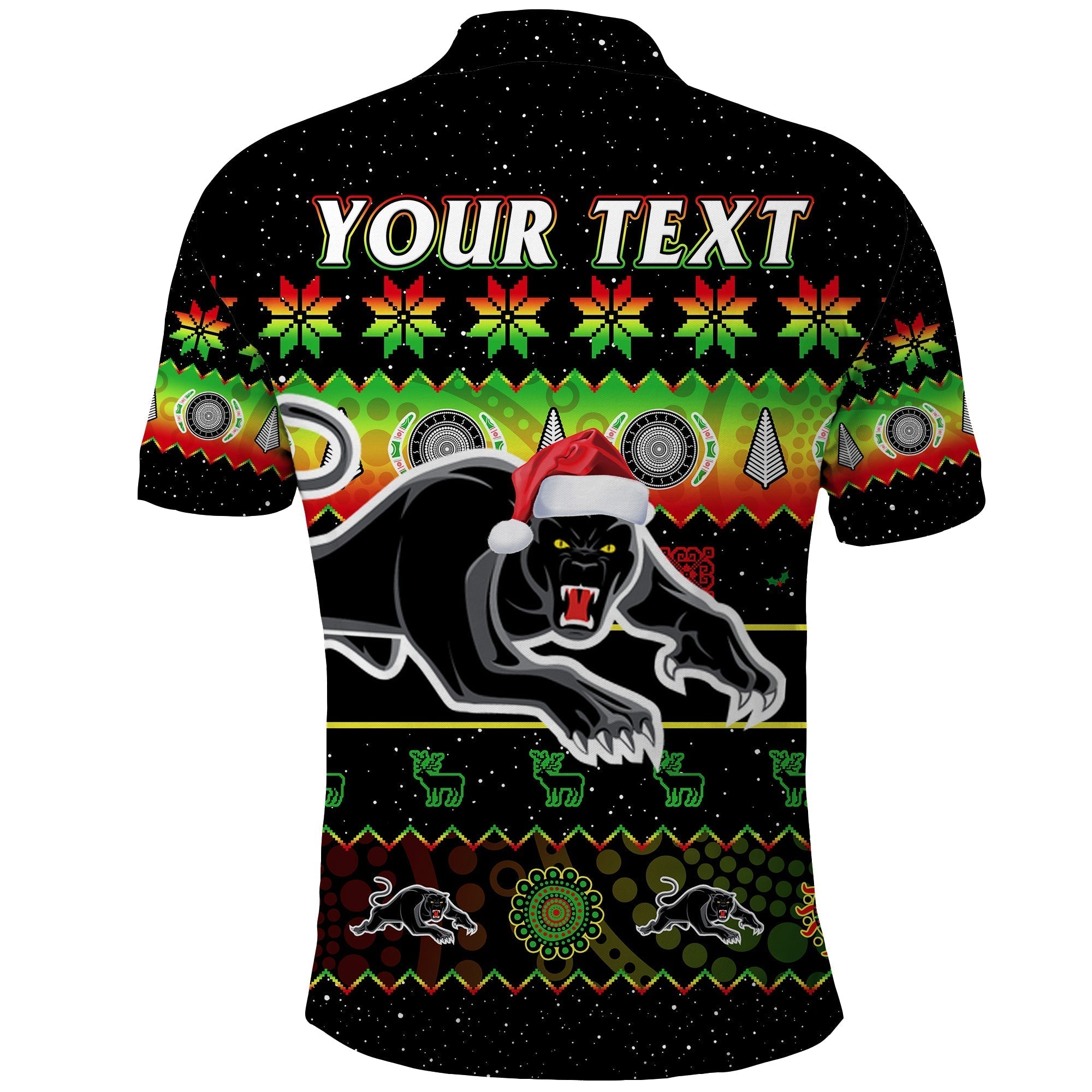 (Custom Personalised) Penrith Panthers Christmas Polo Shirt The Riff Aboriginal Art Merry Xmas - Vibe Hoodie Shop