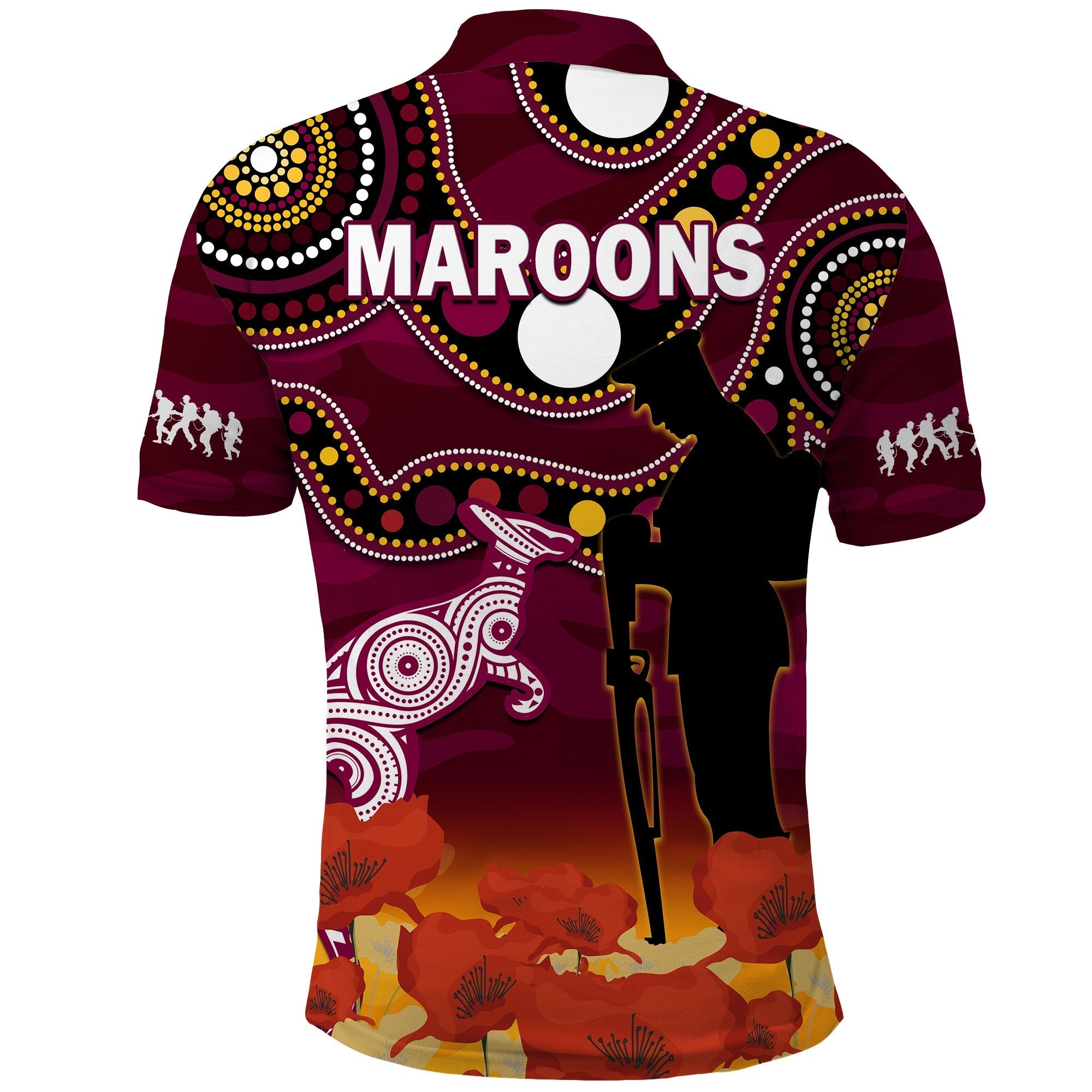 Maroons Rugby ANZAC 2023 Polo Shirt QLD Aboriginal Mix Poppy Camouflage - Vibe Hoodie Shop