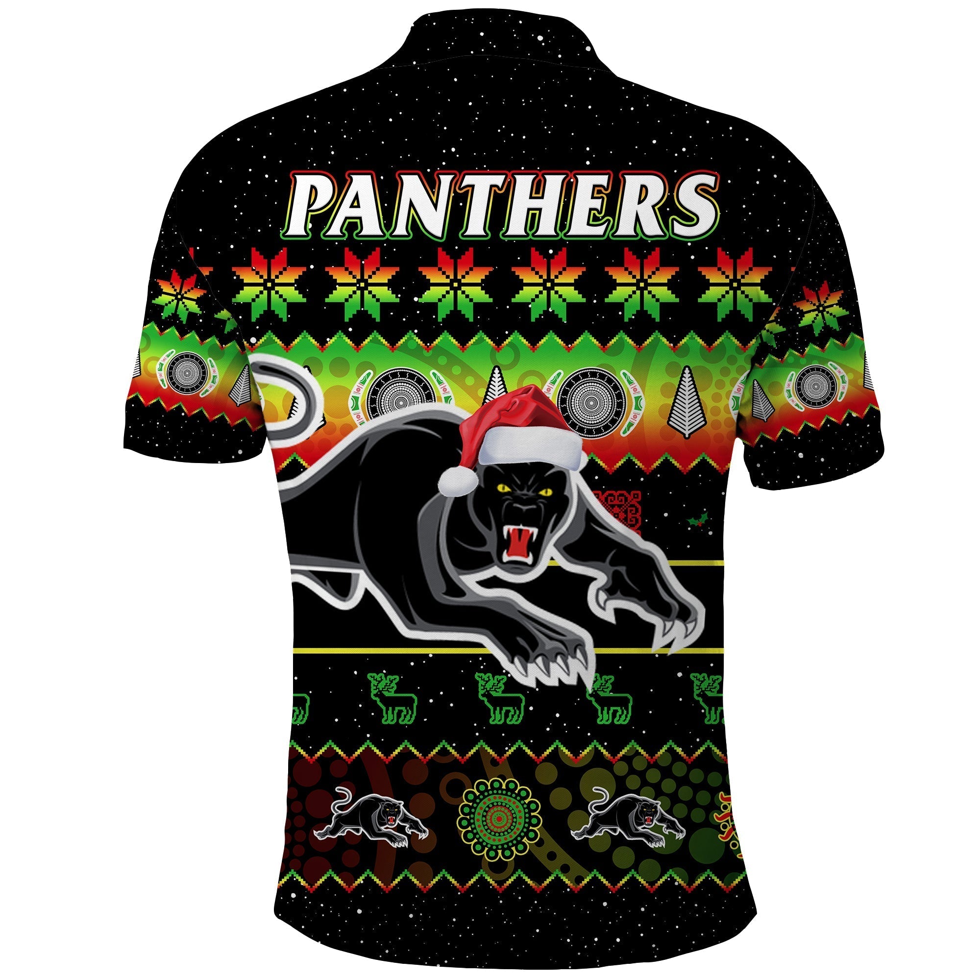 Penrith Panthers Christmas Polo Shirt The Riff Aboriginal Art Merry Xmas - Vibe Hoodie Shop