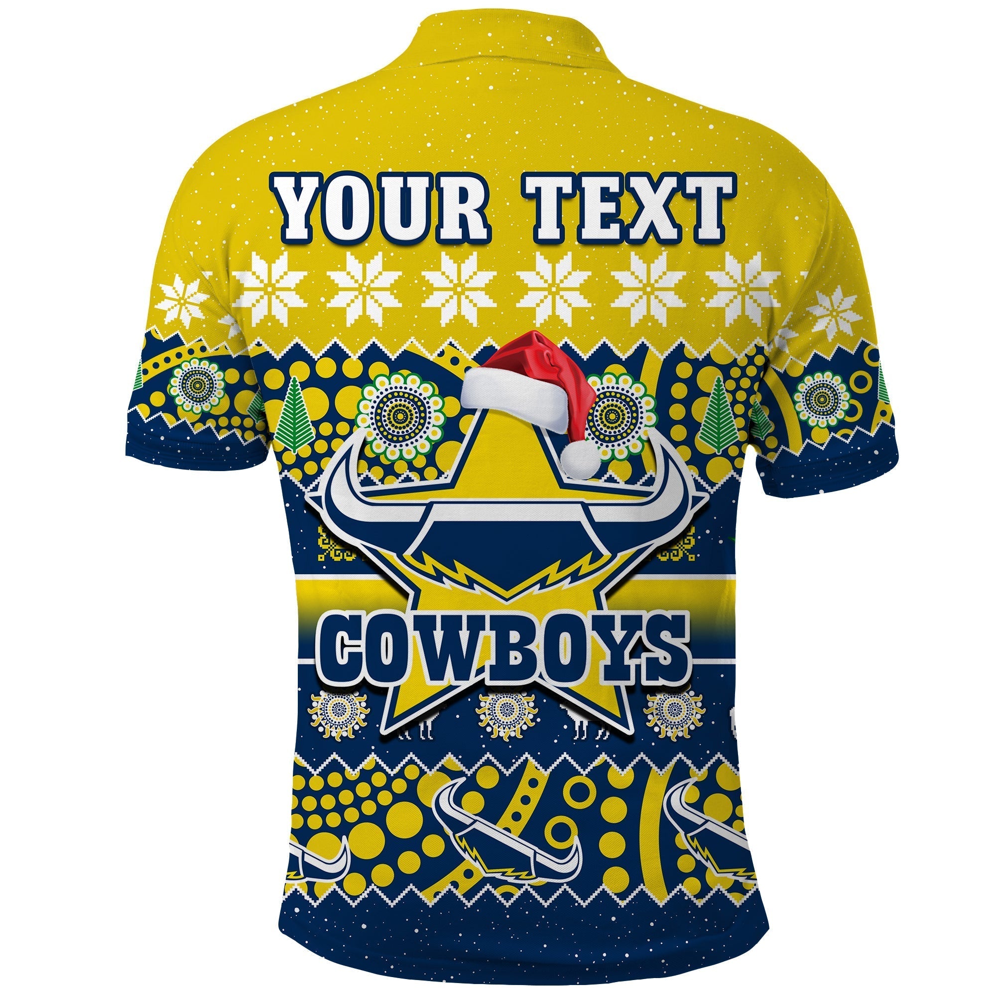 (Custom Personalised) Cowboys Christmas Polo Shirt Aboriginal Art Merry Xmas - Vibe Hoodie Shop