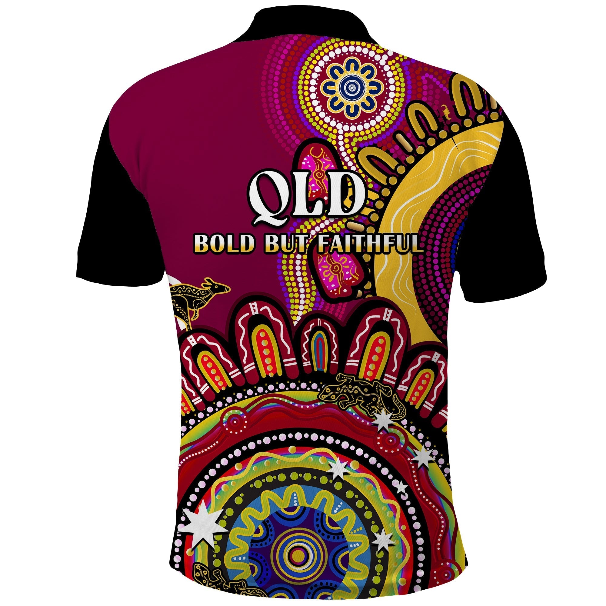 Queensland State Polo Shirt QLD Australian Indigenous Art - Vibe Hoodie Shop