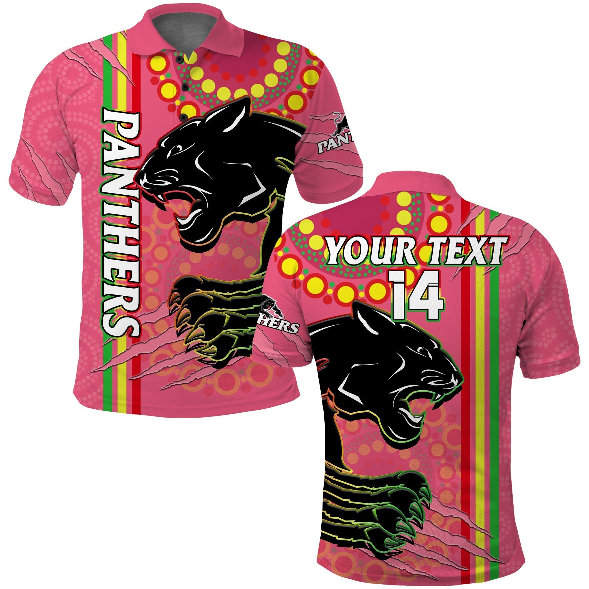 (Custom Text And Number) Panthers Rugby Polo Shirt The Mountain Men Aboriginal Art Dynamic Pink Version - Vibe Hoodie Shop