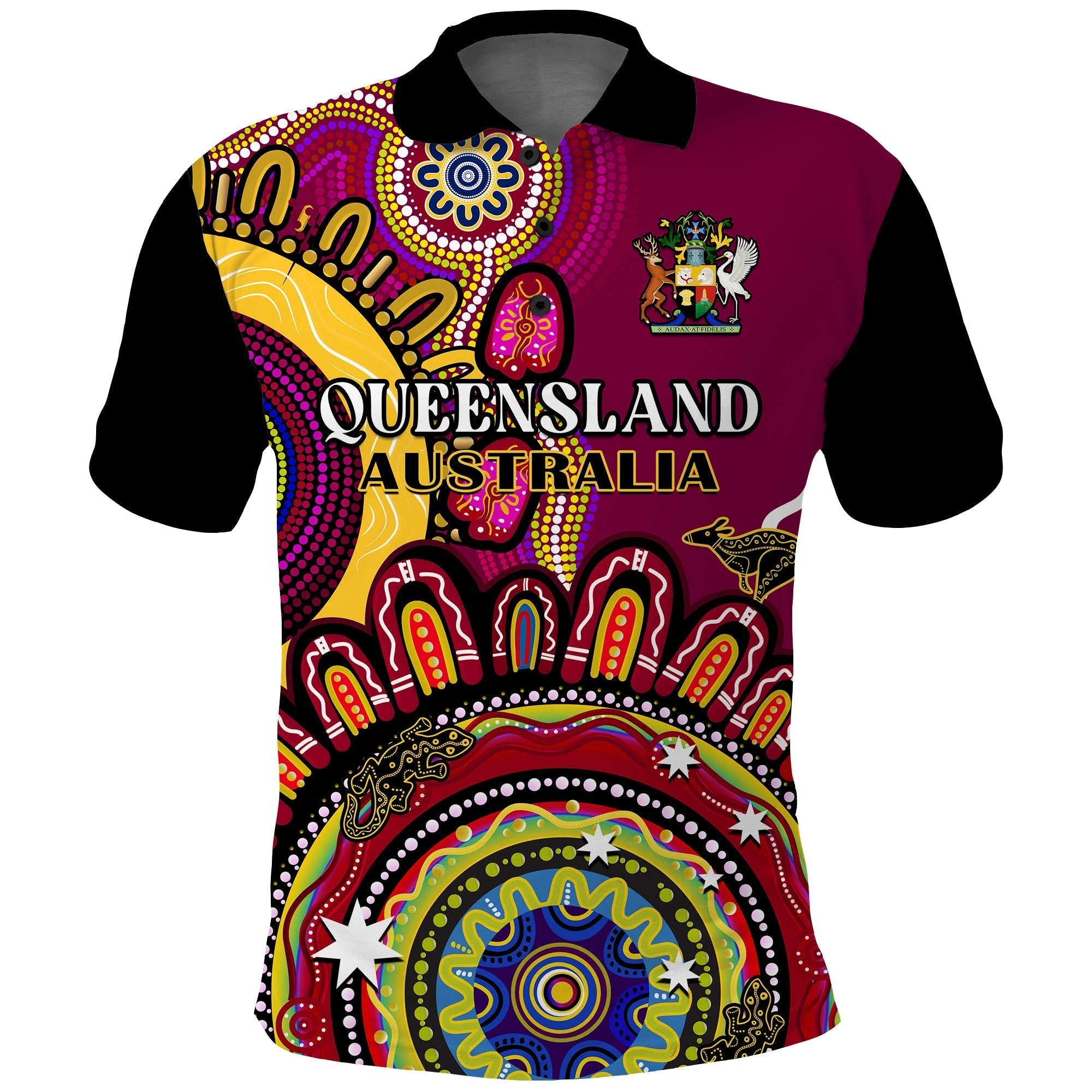 (Custom Personalised) Queensland State Polo Shirt QLD Australian Indigenous Art - Vibe Hoodie Shop