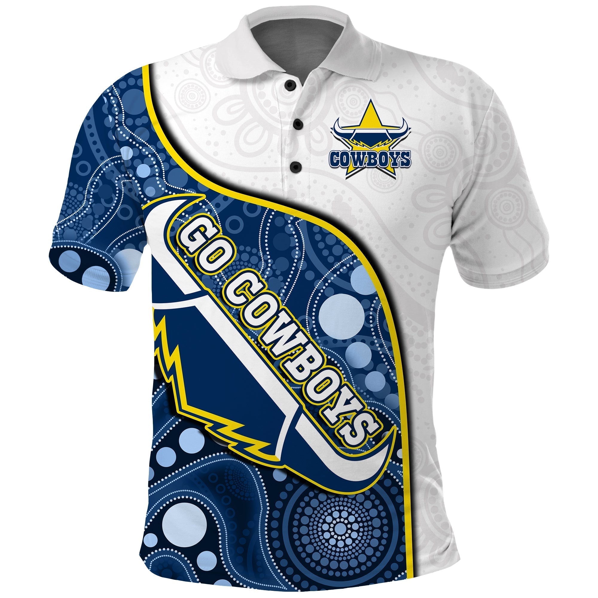 (Custom Text And Number) Cowboys Rugby Polo Shirt Indigenous Pattern 2022 Premiers Sporty Style - Vibe Hoodie Shop