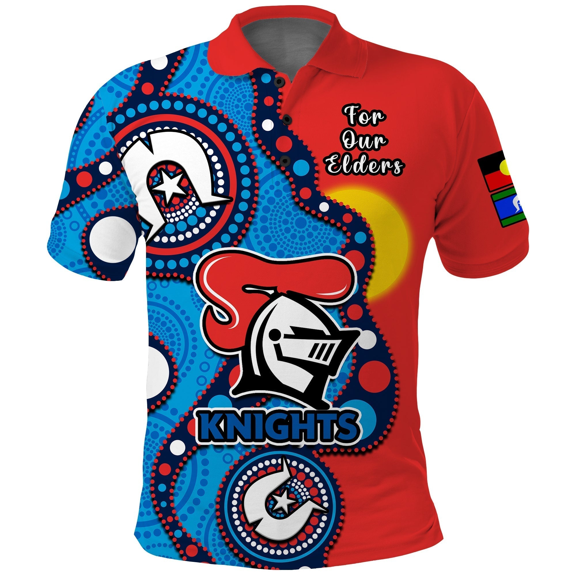 (Custom Text And Number) Knights Rugby NAIDOC 2023 Polo Shirt Indigenous For Our Elders - Vibe Hoodie Shop