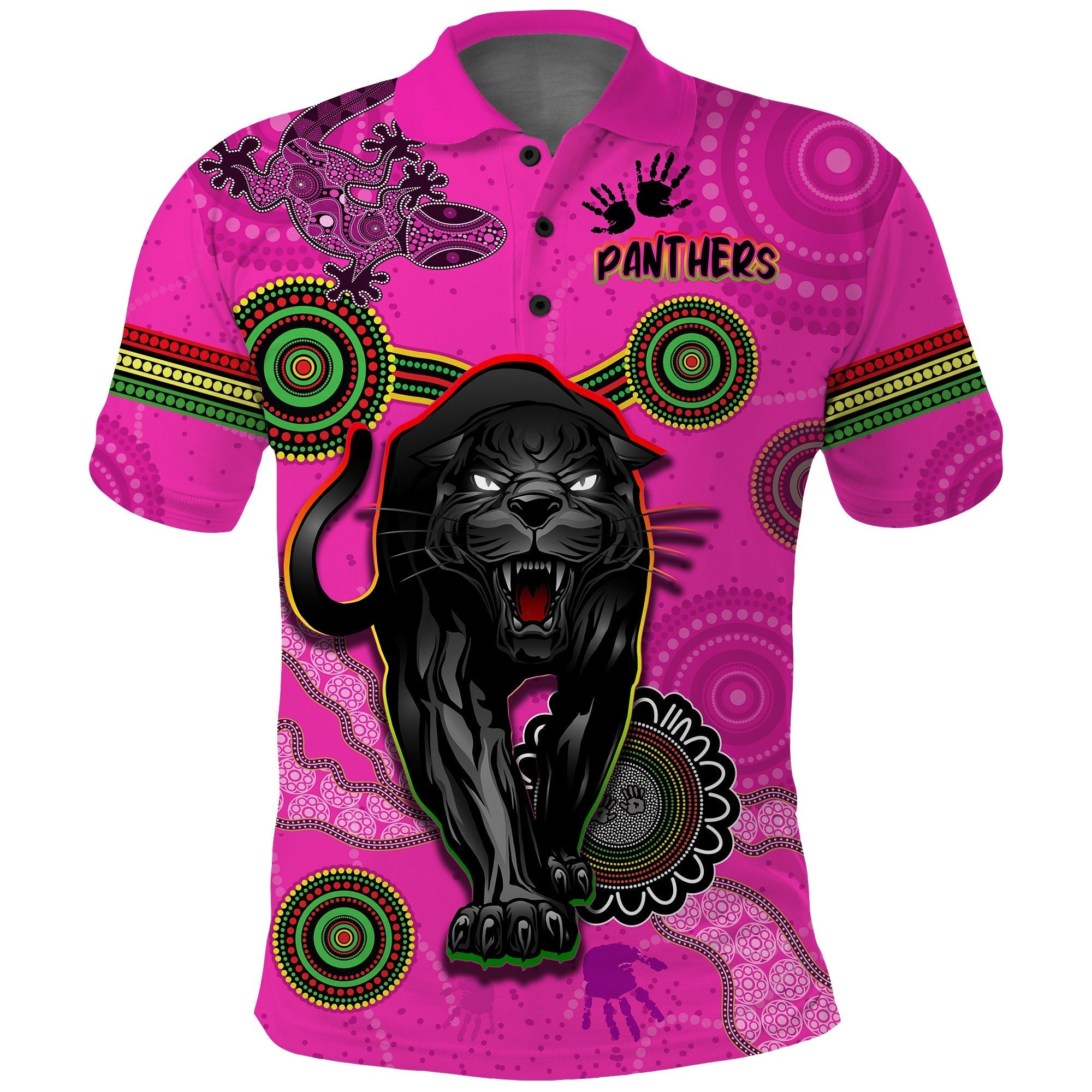 (Custom Text and Number) Panthers Polo Shirt Aboriginal with Lizard - Vibe Hoodie Shop