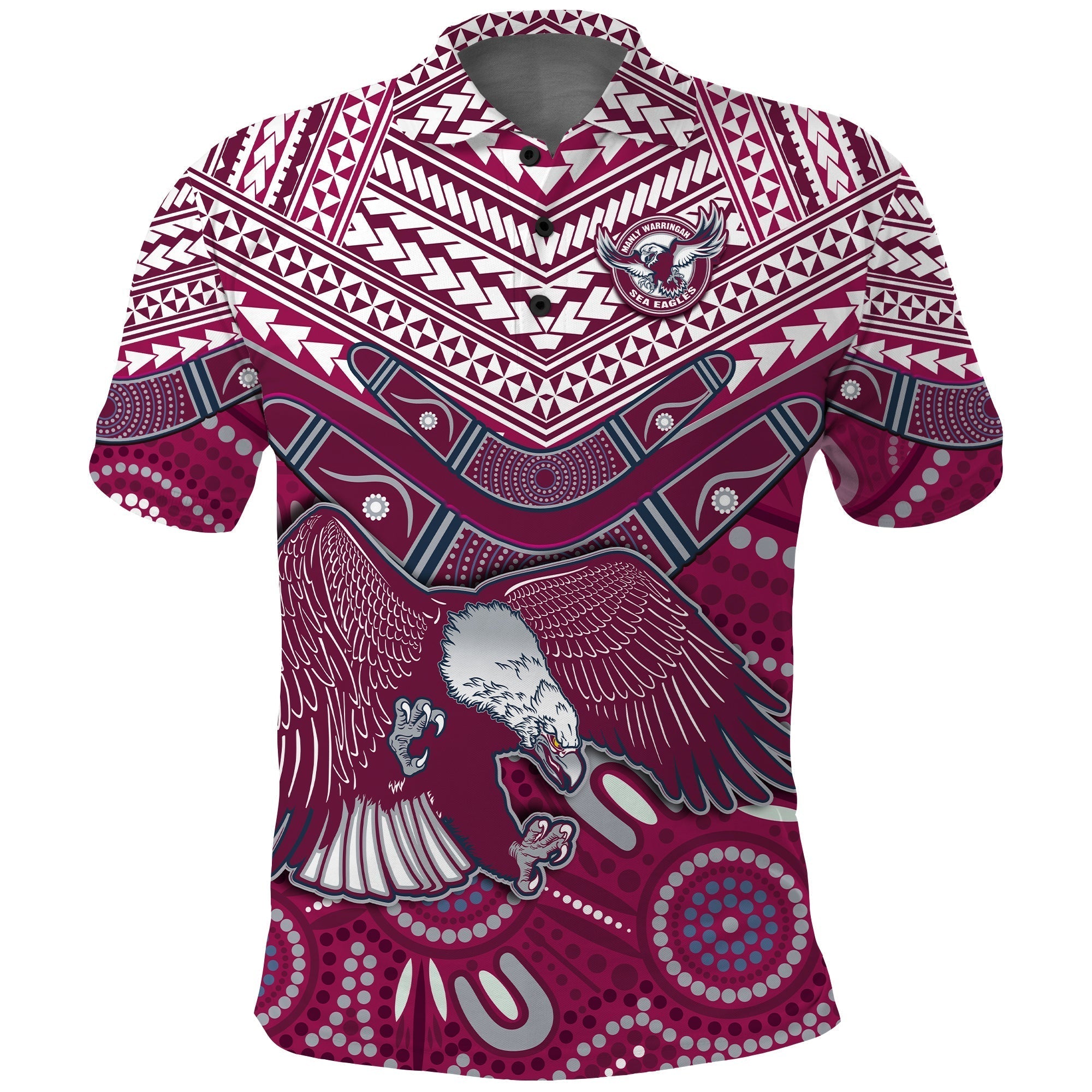 Sea Eagles Rugby Polo Shirt Aboriginal and Polynesia Manly Warringah - Vibe Hoodie Shop