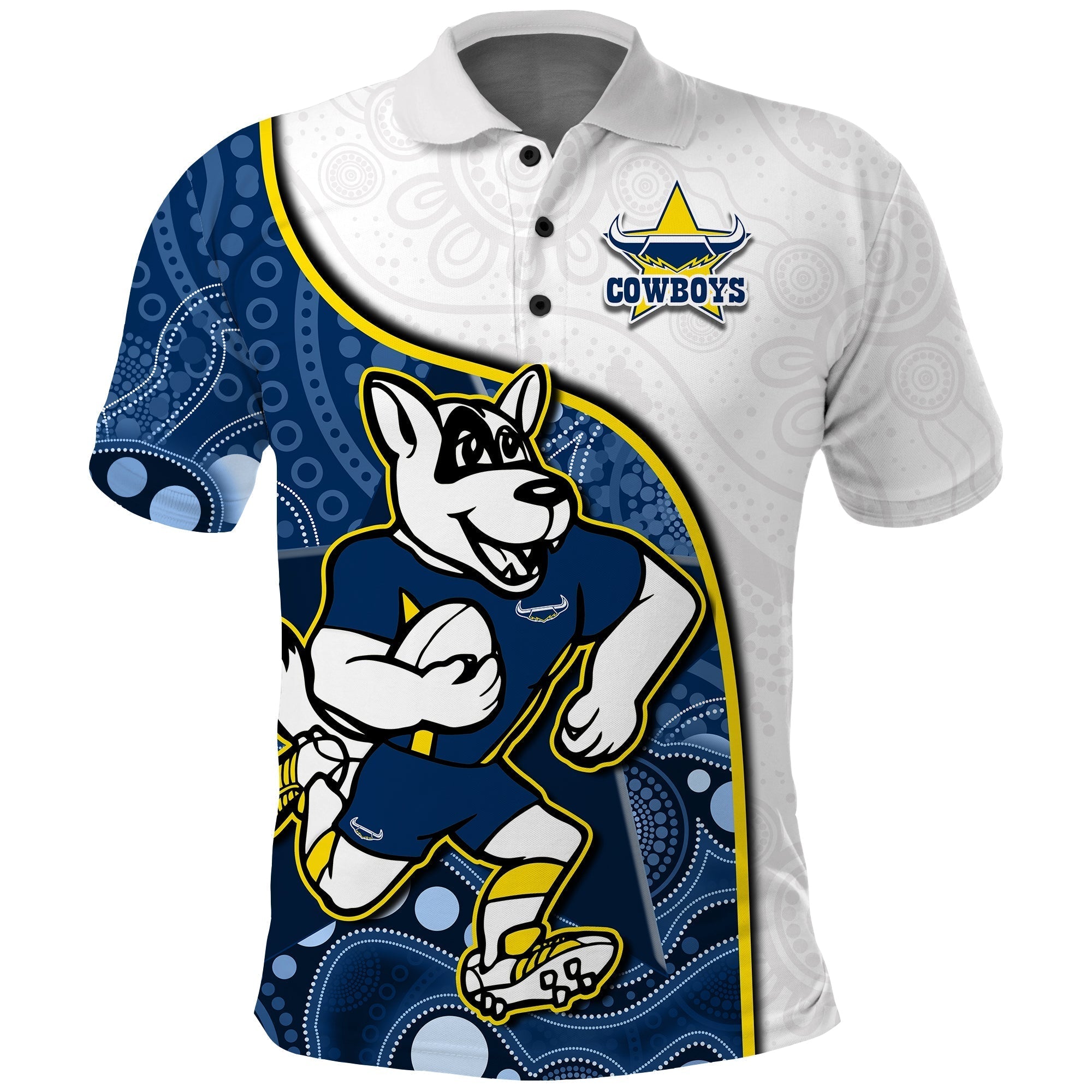 (Custom Text And Number) Cowboys Rugby Polo Shirt Macost Indigenous Pattern 2022 Premiers - Vibe Hoodie Shop