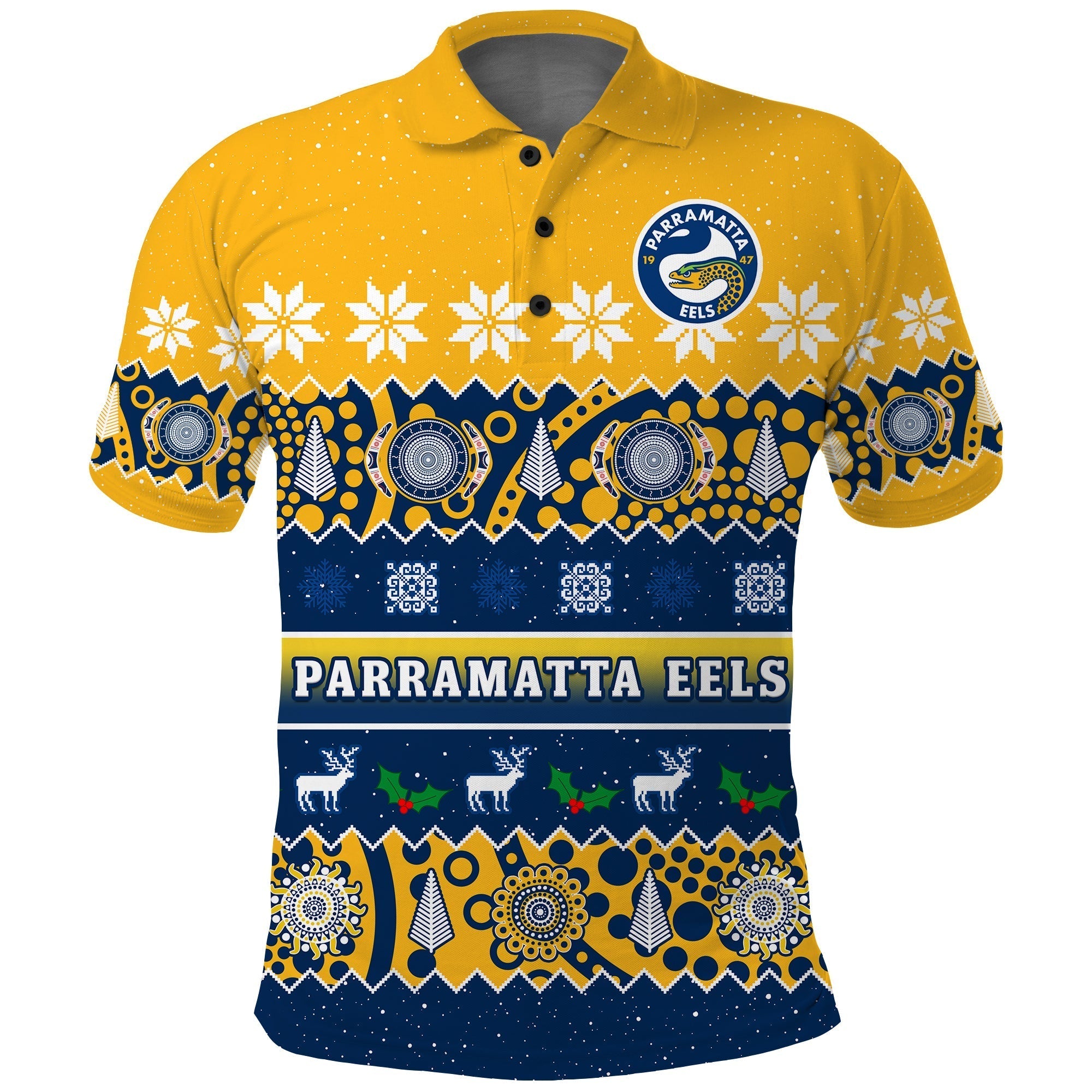 (Custom Personalised) Parramatta Eels Christmas Polo Shirt Parra Aboriginal Art Merry Xmas - Vibe Hoodie Shop