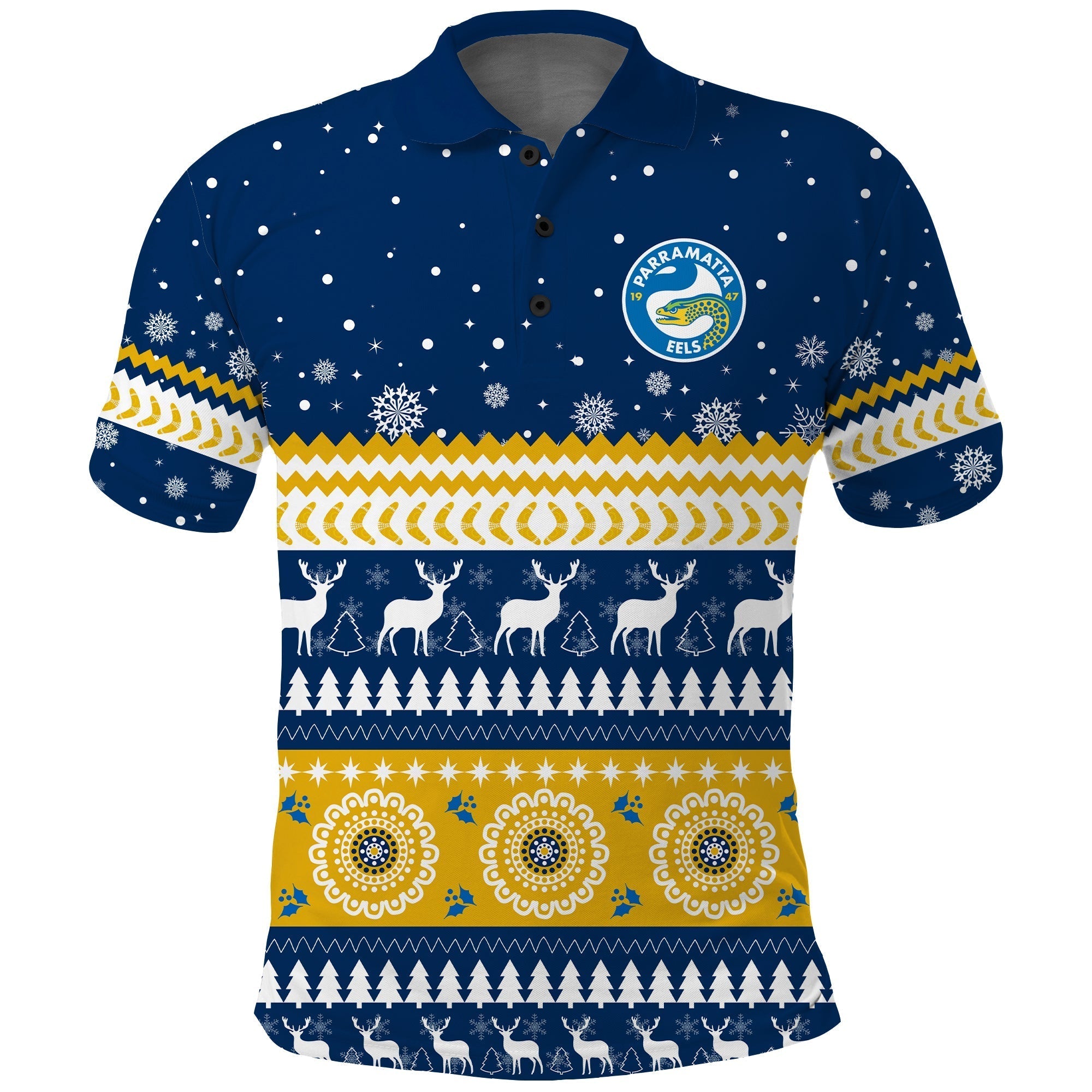 Eels Rugby Polo Shirt Christmas Parramatta Blue - Vibe Hoodie Shop