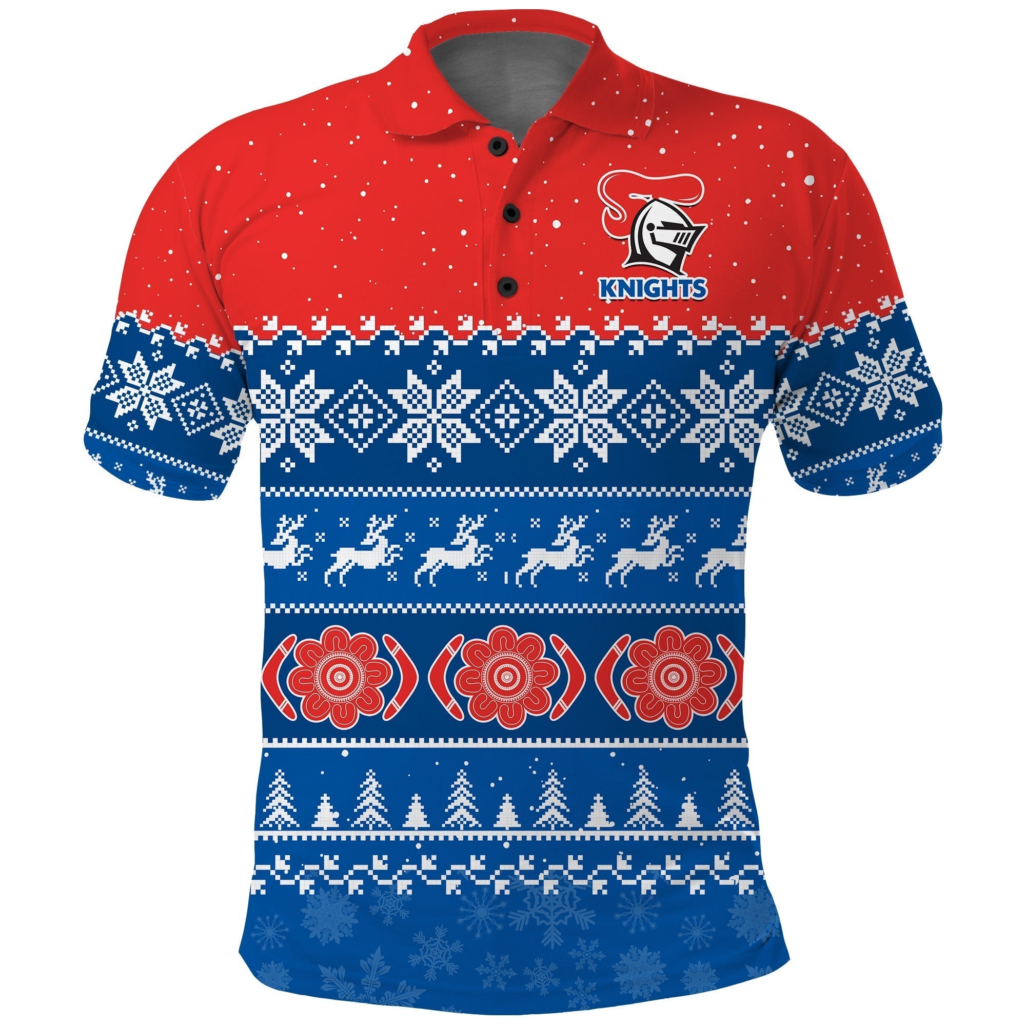 (Custom Personalised) Knights Rugby Polo Shirt Indigenous Newcastle Merry Christmas - Vibe Hoodie Shop