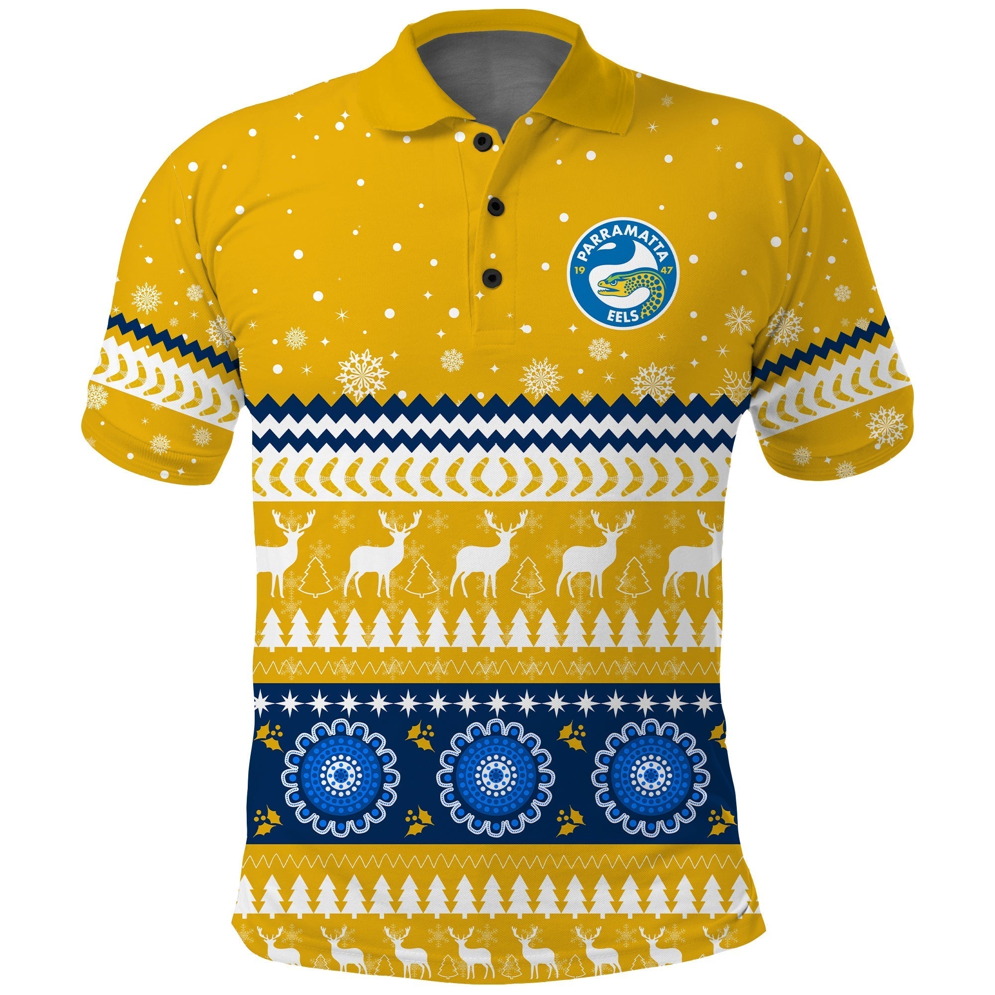 Eels Rugby Polo Shirt Christmas Parramatta Gold - Vibe Hoodie Shop