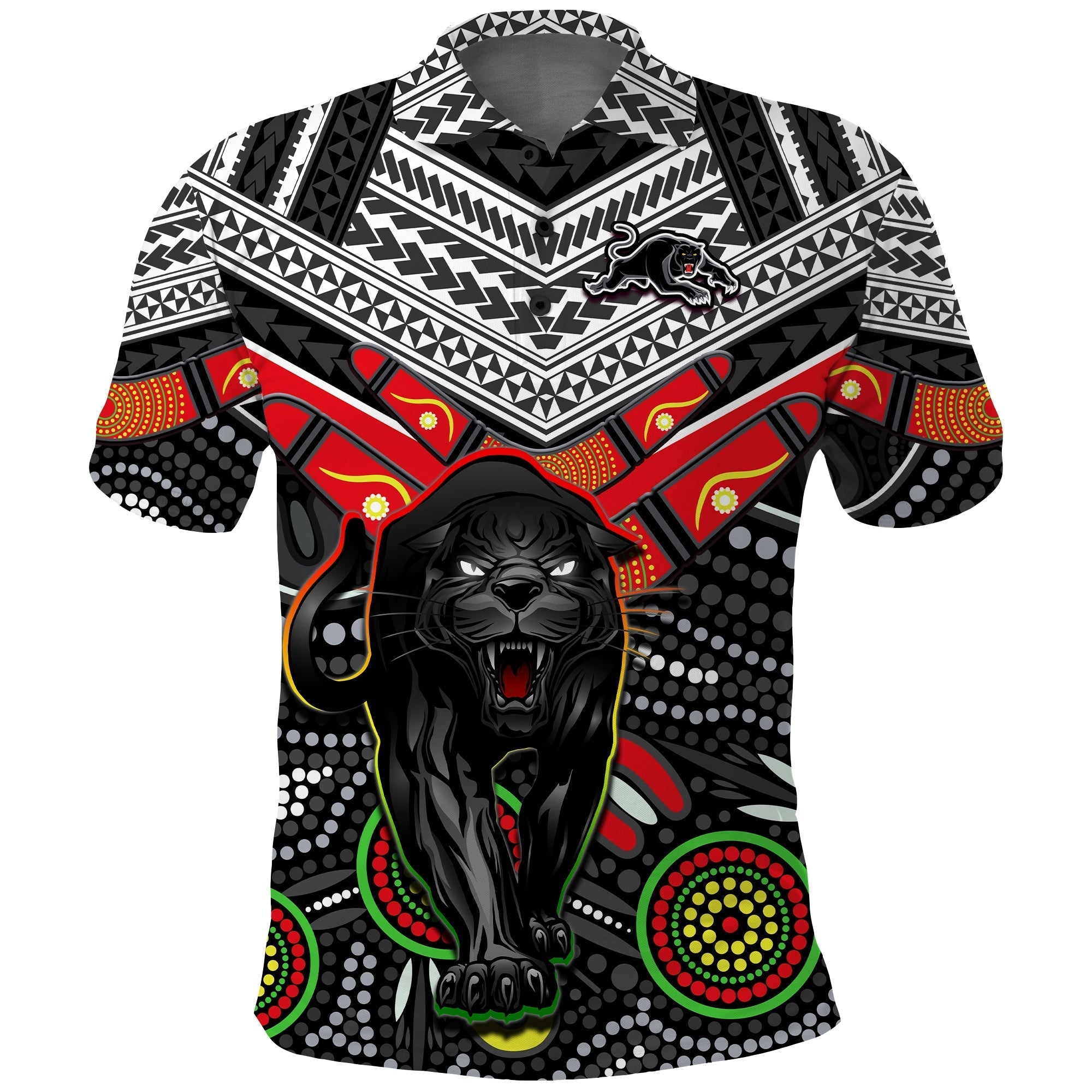 (Custom Text and Number) Panthers Rugby Polo Shirt Aboriginal and Polynesia Penrith The Riff - Vibe Hoodie Shop