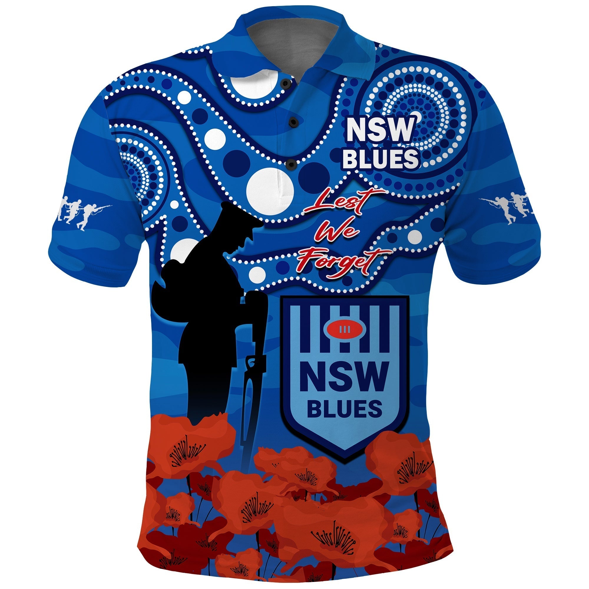 Blues Rugby ANZAC 2023 Polo Shirt NSW Aboriginal Mix Poppy Camouflage - Vibe Hoodie Shop