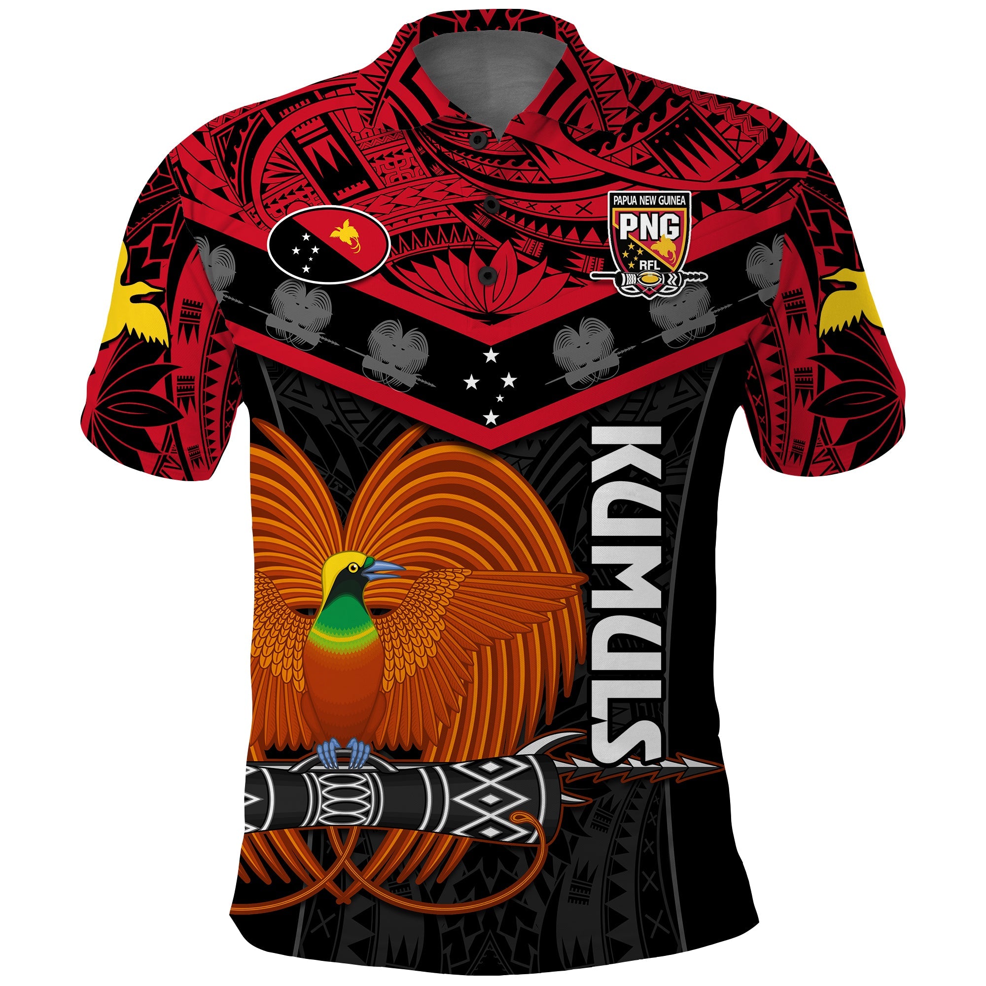 Papua New Guinea Rugby Polo Shirt PNG Kumuls Bird Of Paradise Black - Vibe Hoodie Shop