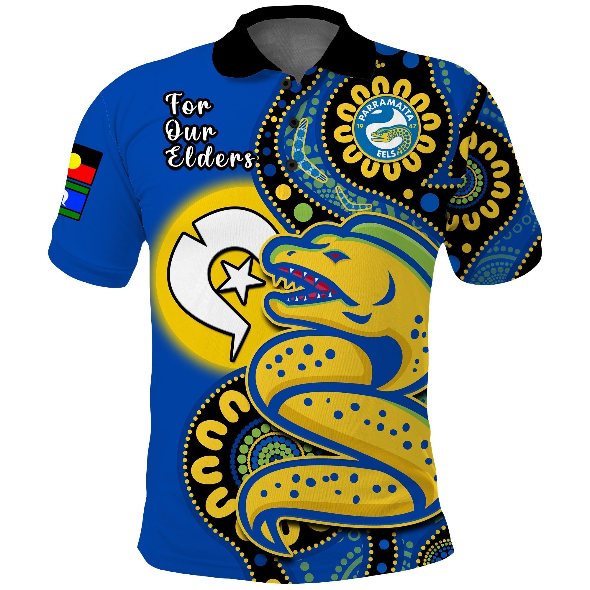 (Custom Text And Number) Eels Rugby NAIDOC 2023 Polo Shirt For Our Elders Aboriginal - Vibe Hoodie Shop