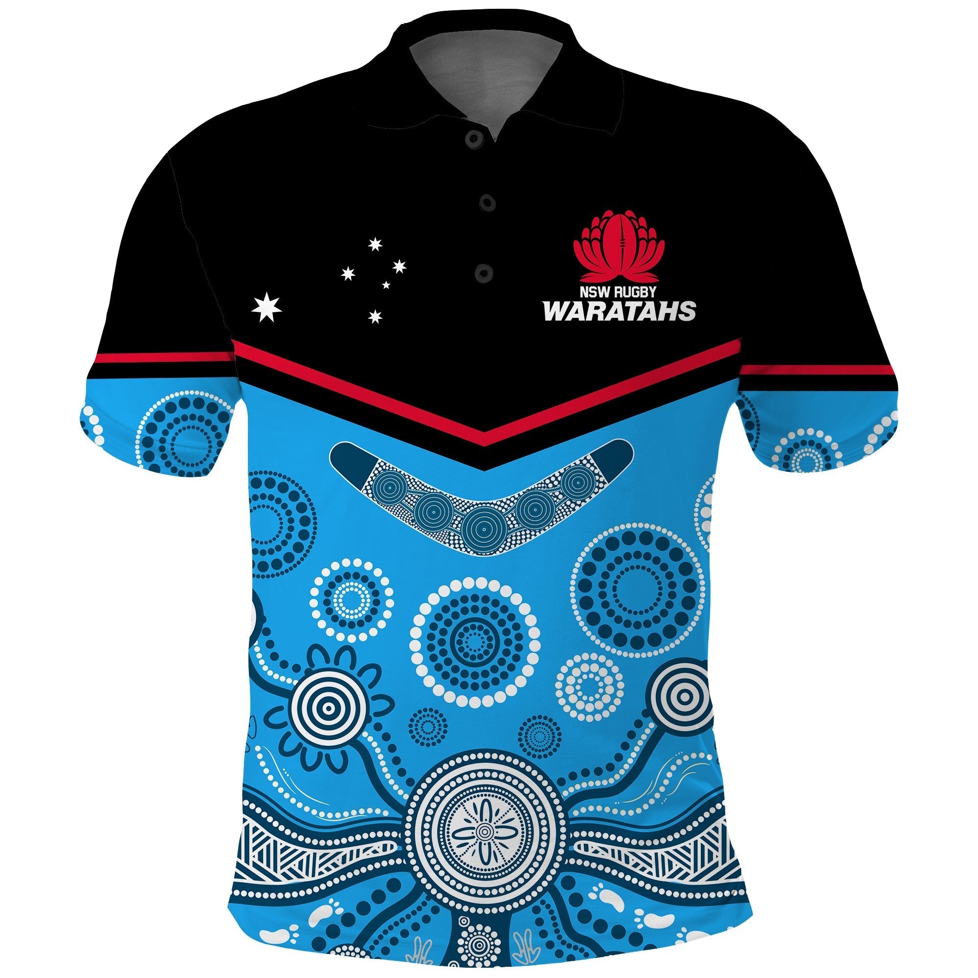 (Custom Text And Number) Waratahs Super Rugby 2023 Polo Shirt NSW Tahs Indigenous Art - Vibe Hoodie Shop