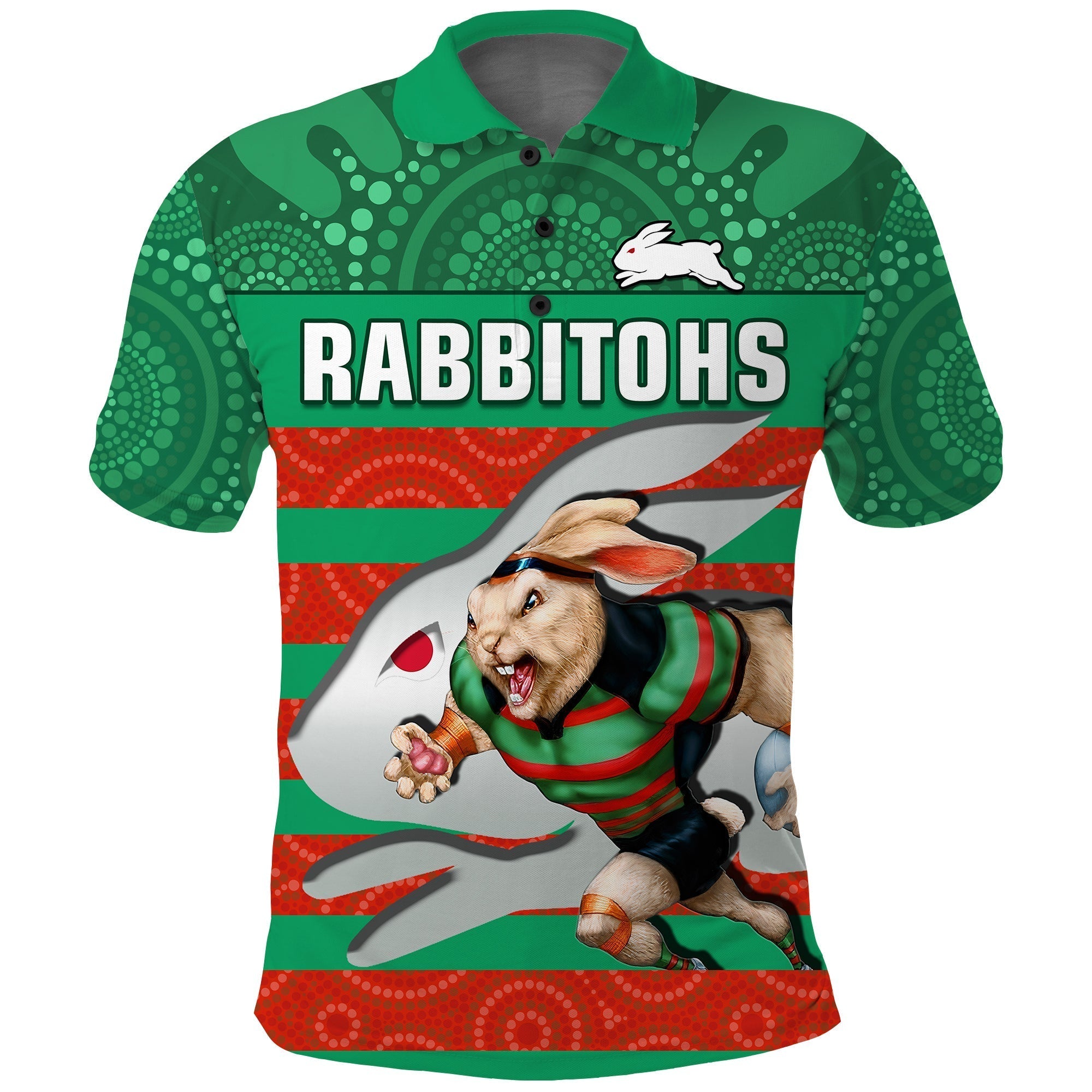 (Custom Text And Number) Rabbitohs Rugby Polo Shirt Aboriginal Dot Painting Glory Glory Sporty Style - Vibe Hoodie Shop