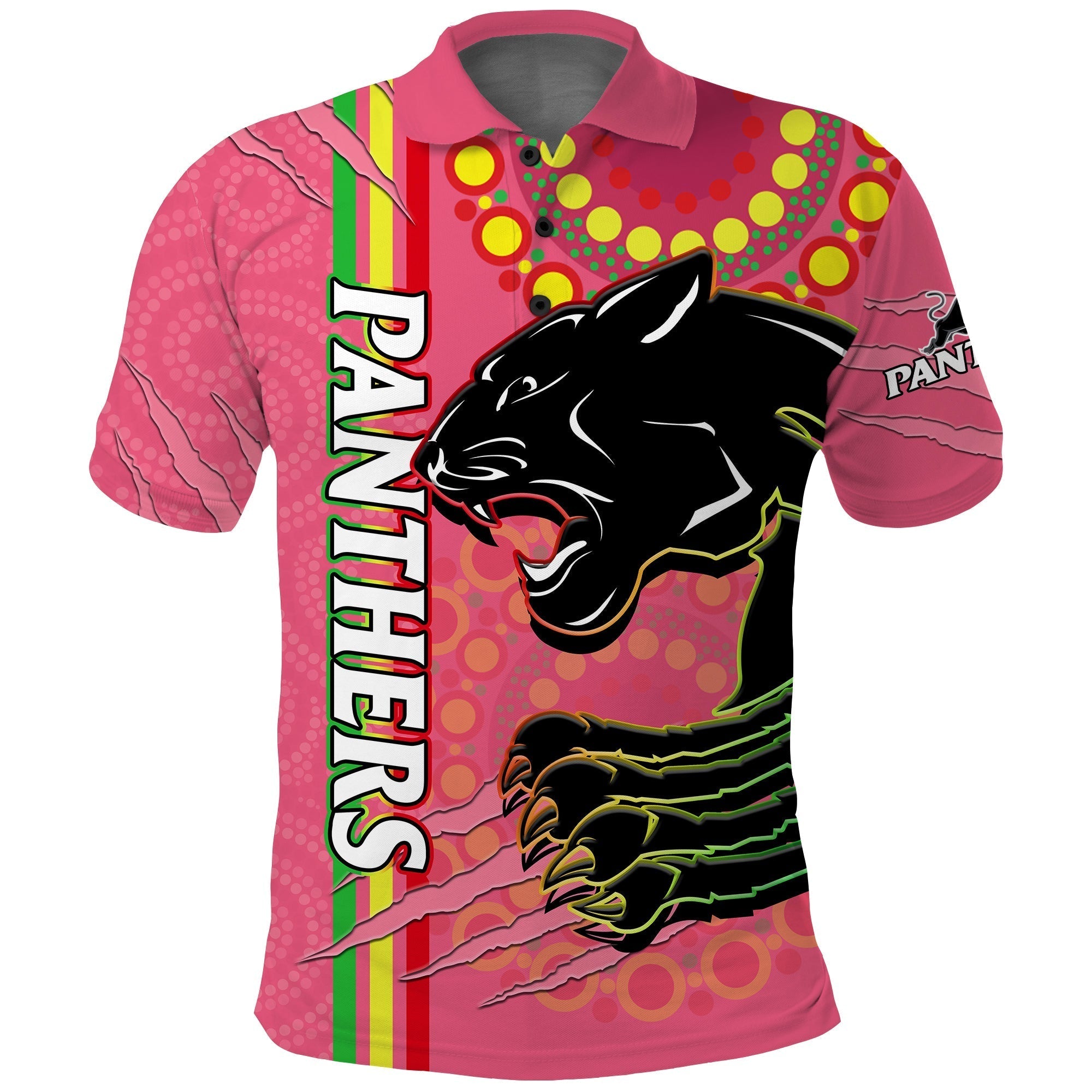 (Custom Text And Number) Panthers Rugby Polo Shirt The Mountain Men Aboriginal Art Dynamic Pink Version - Vibe Hoodie Shop