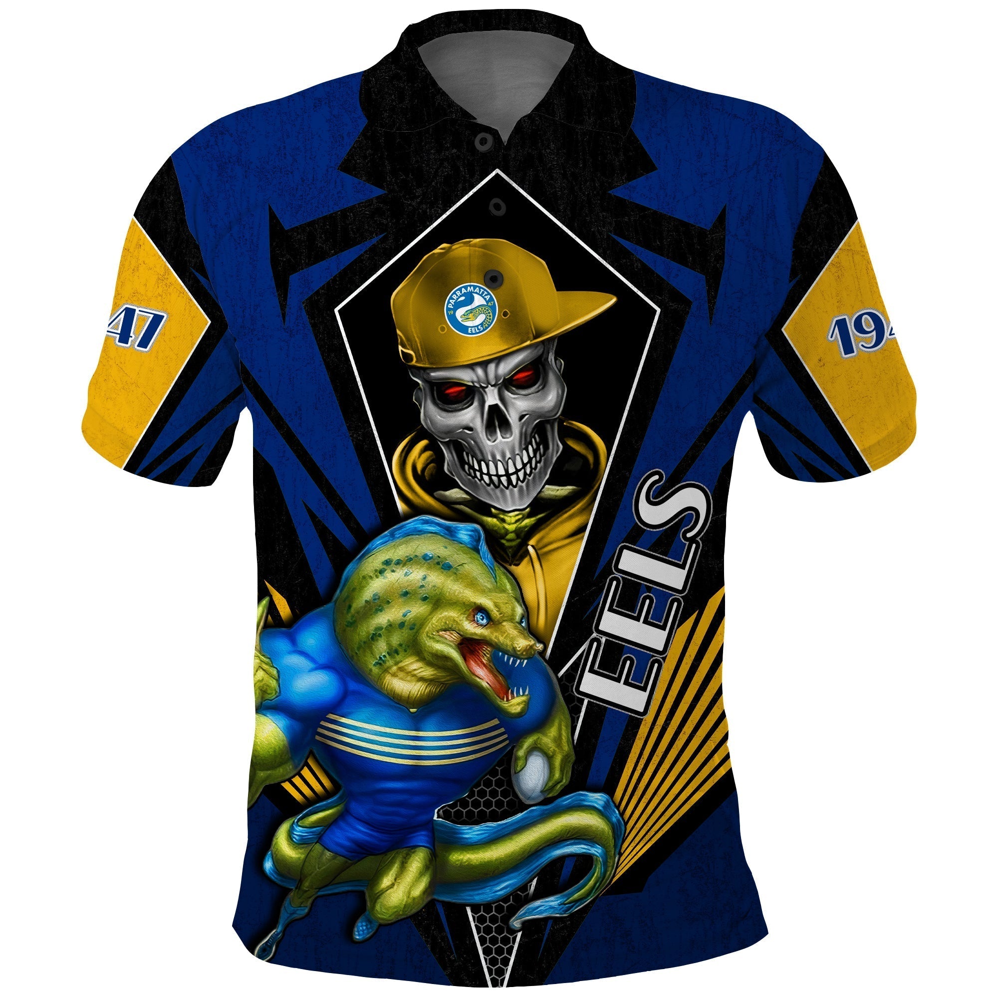 (Custom Personalised) Eels Rugby Polo Shirt Mascot Parramatta Since 1947 Cool Skull - Vibe Hoodie Shop