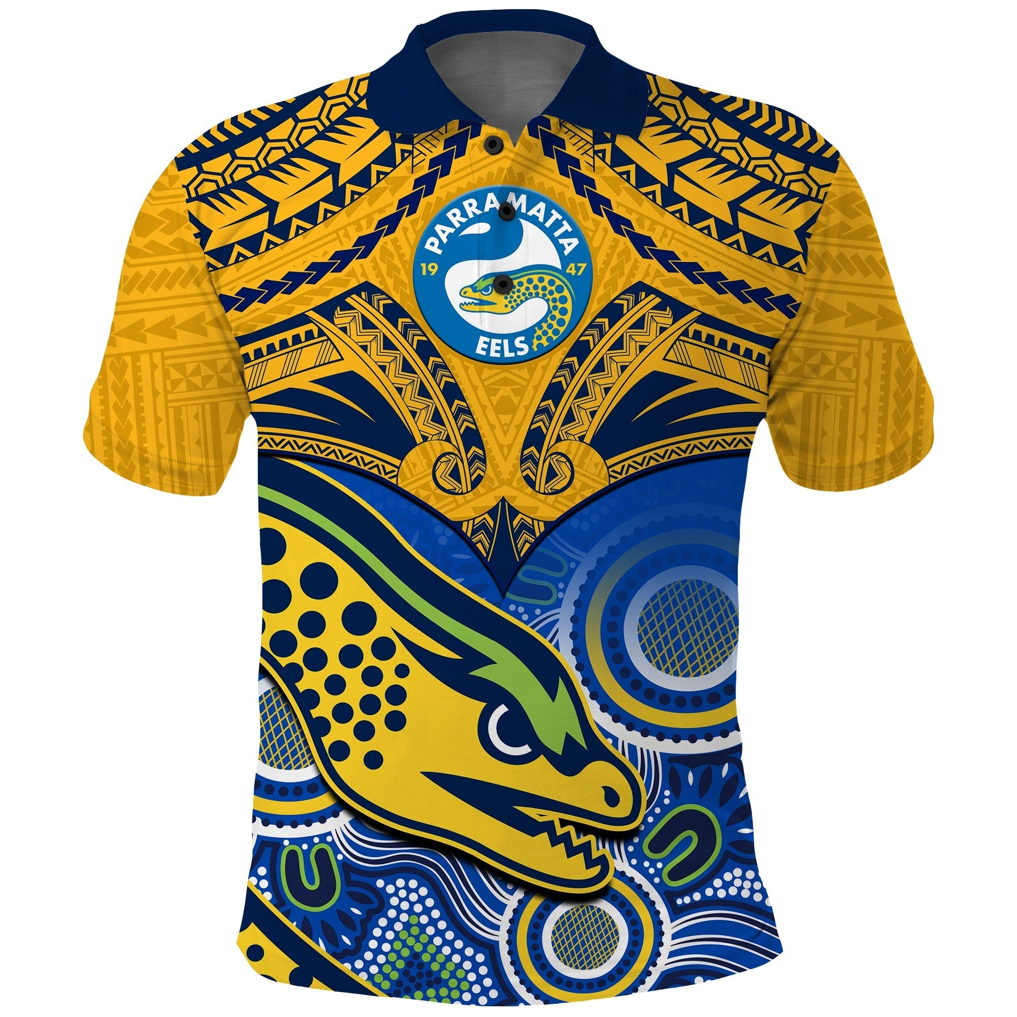 Parramatta Rugby 2023 Polo Shirt Go Eels Polynesian Mix Indigenous Art - Vibe Hoodie Shop