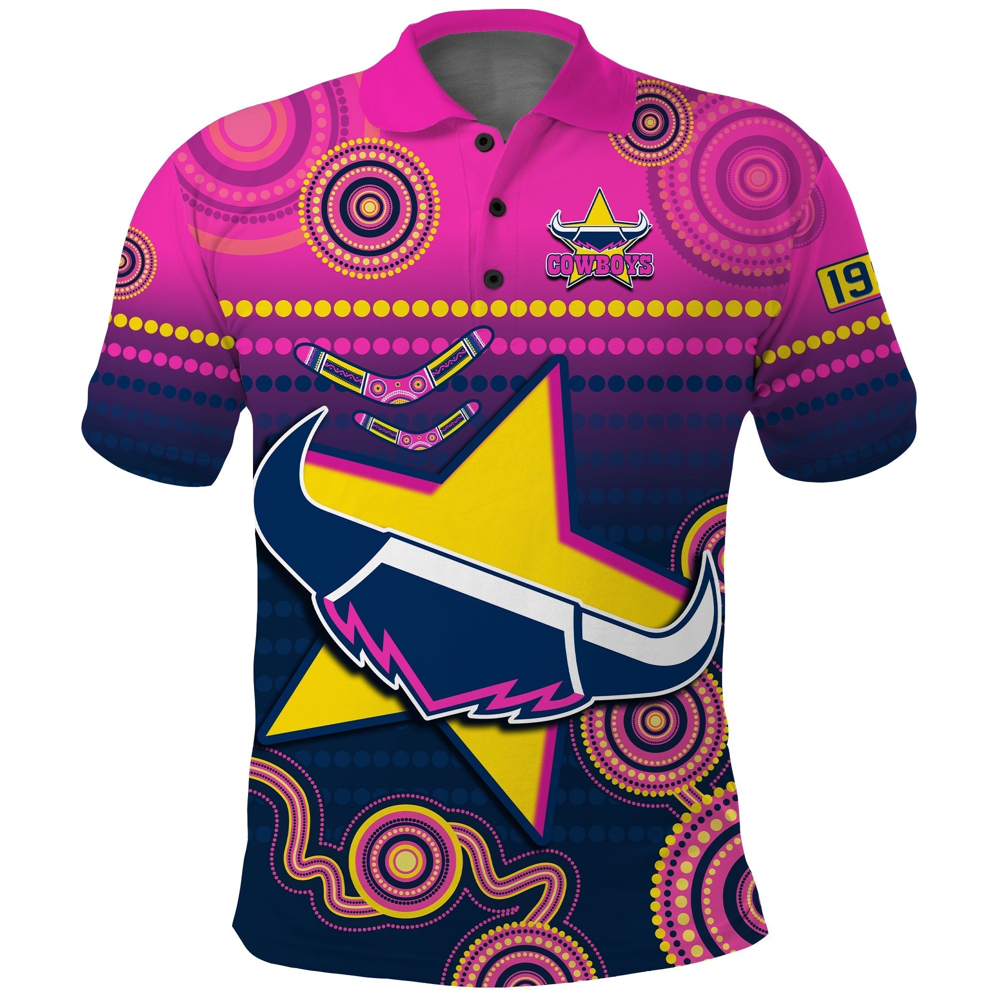(Custom Text and Number) Cowboys Rugby Polo Shirt Aboriginal Go Premiers North Queensland - Vibe Hoodie Shop