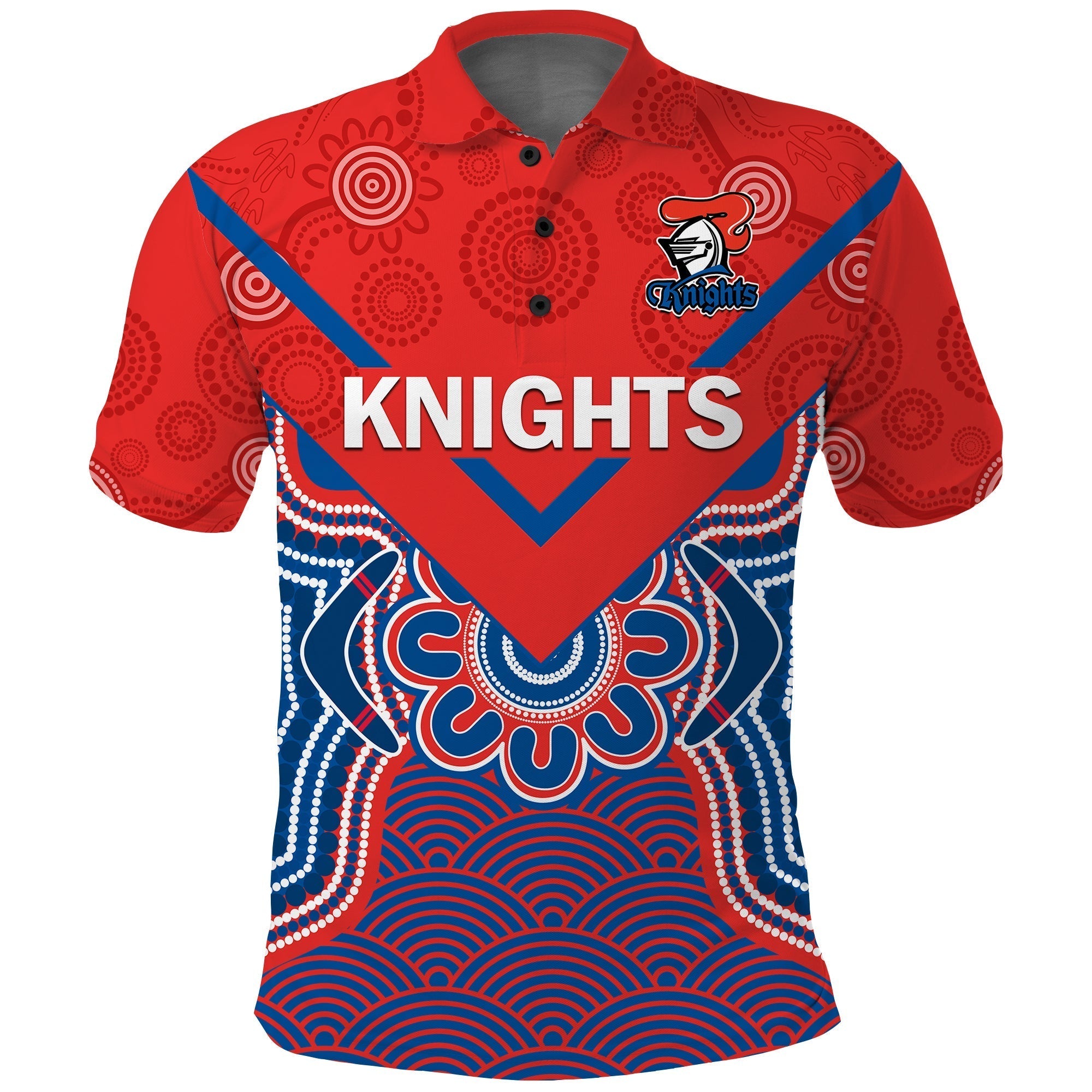 (Custom Text And Number) Knights Rugby Polo Shirt Novocastrians 1987 Aboriginal Art - Vibe Hoodie Shop