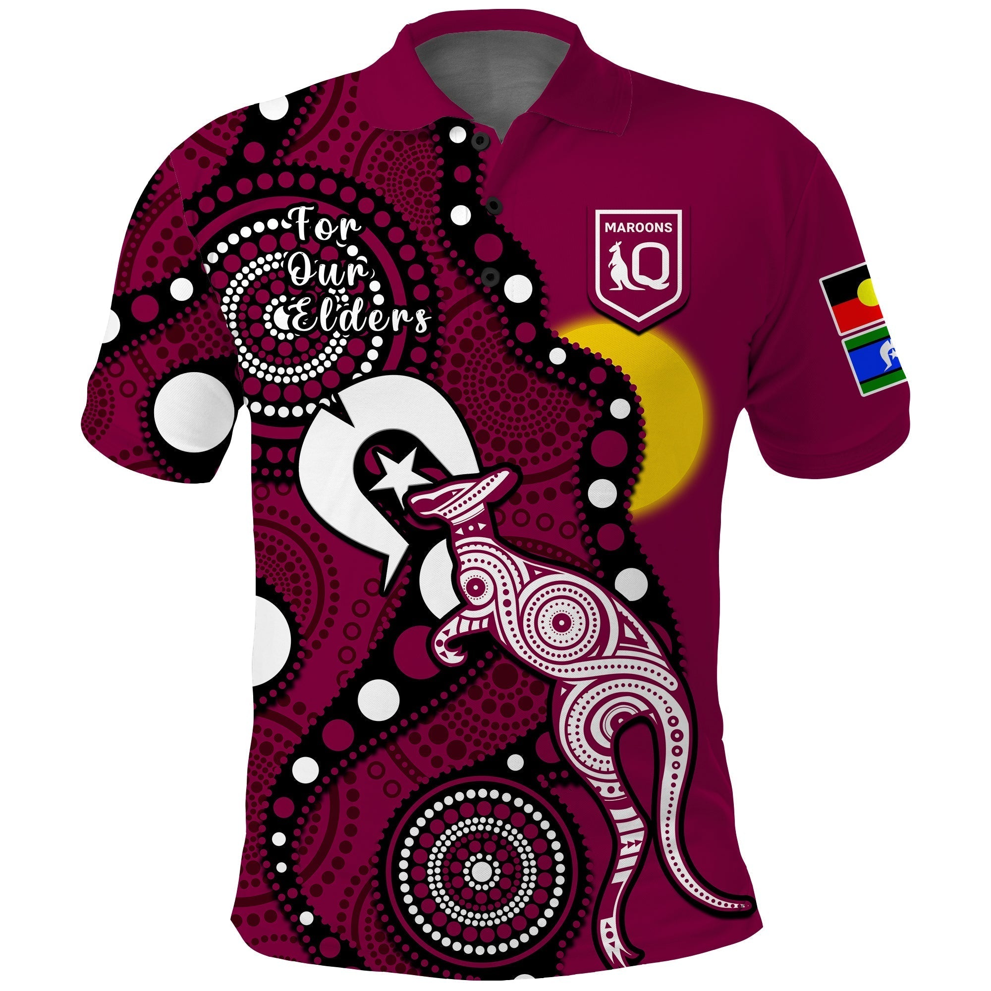 Maroons Rugby NAIDOC 2023 Polo Shirt QLD For Our Elders Indigenous Art - Vibe Hoodie Shop