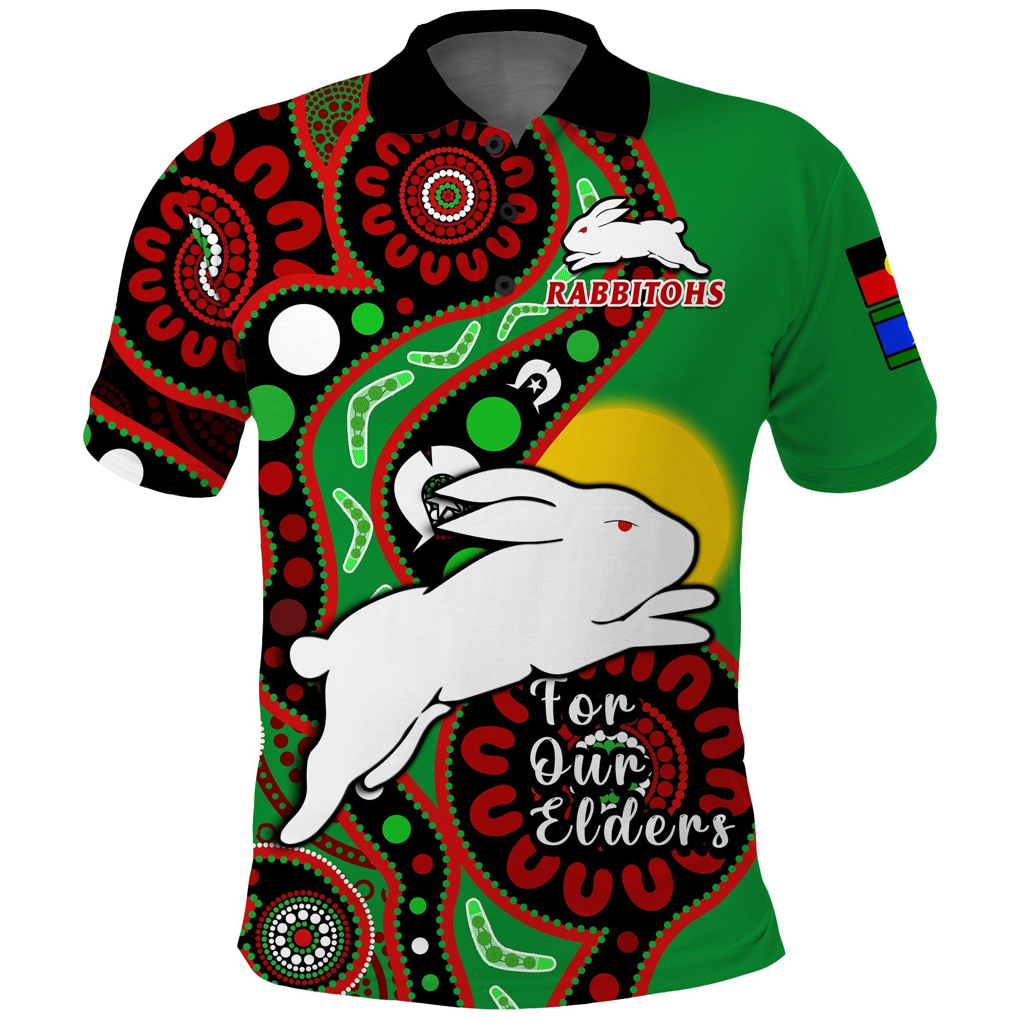 (Custom Text And Number) Rabbitohs Rugby NAIDOC 2023 Polo Shirt For Our Elders Aboriginal - Vibe Hoodie Shop