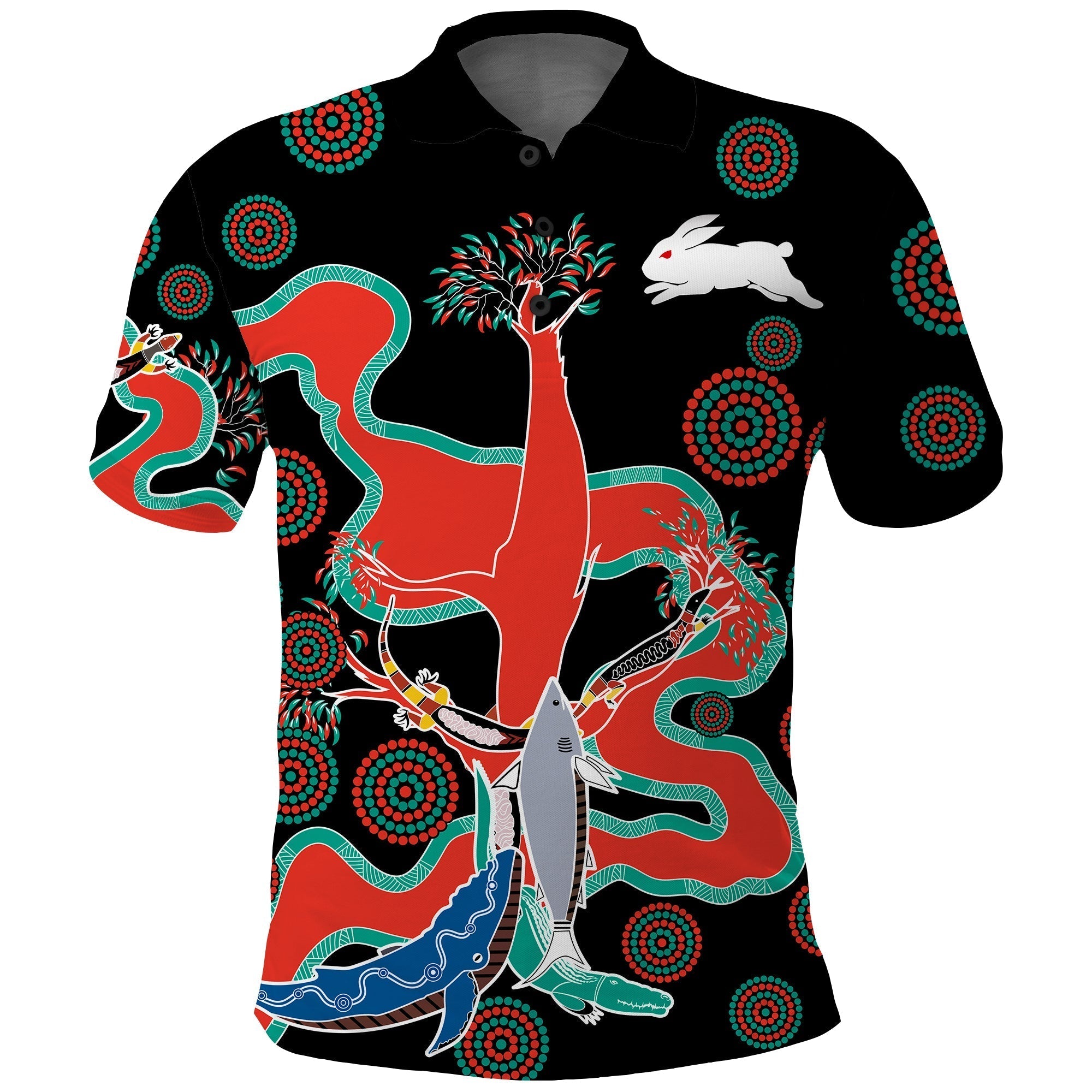 (Custom Text and Number) Rabbitohs Polo Shirt Go The Bunnies Aboriginal - Vibe Hoodie Shop