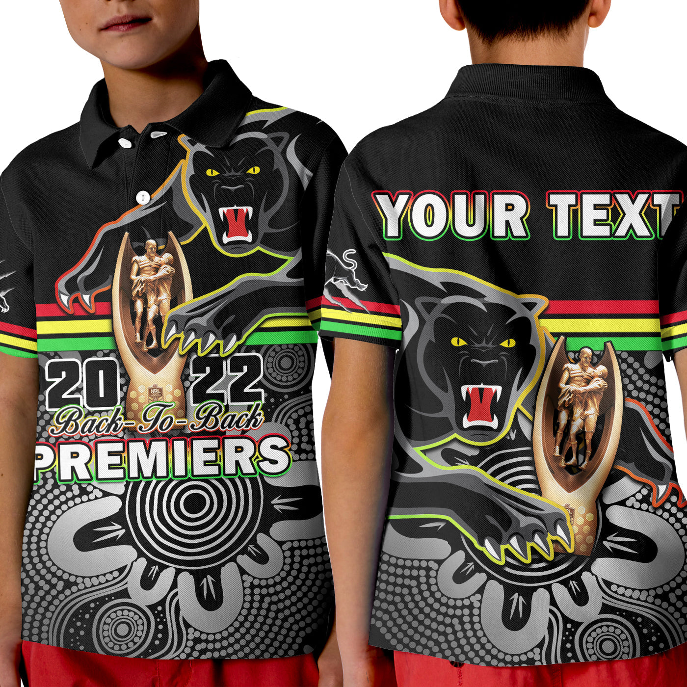 Custom Personalised Panthers Rugby Polo Shirt Pennies Premiers 2022 Back To Back Indigenous Original - Vibe Hoodie Shop