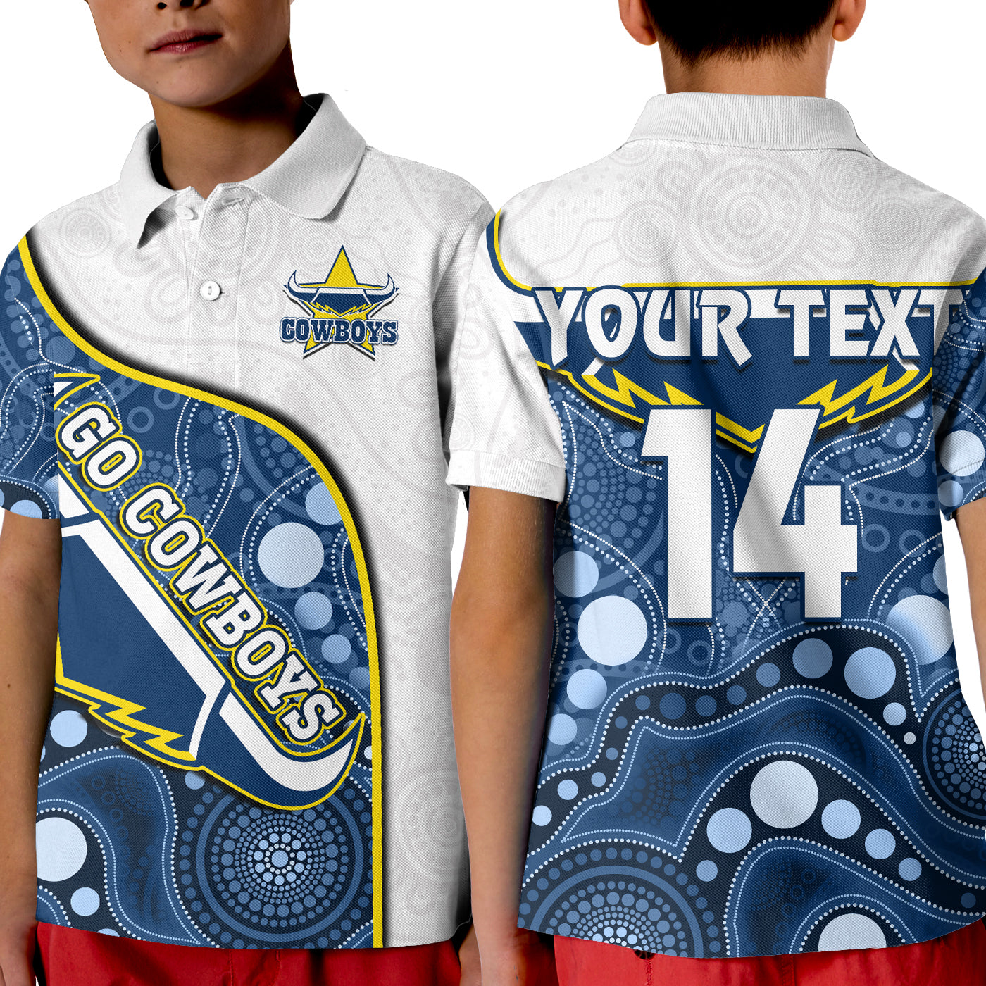 (Custom Text And Number) Cowboys Rugby Polo Shirt Indigenous Pattern 2022 Premiers Sporty Style - Vibe Hoodie Shop