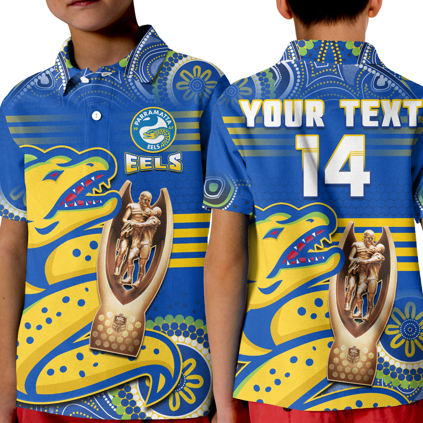 (Custom Text And Number) Parramatta Rugby Polo Shirt Eels Premiers 2022 Indigenous Artsy - Vibe Hoodie Shop