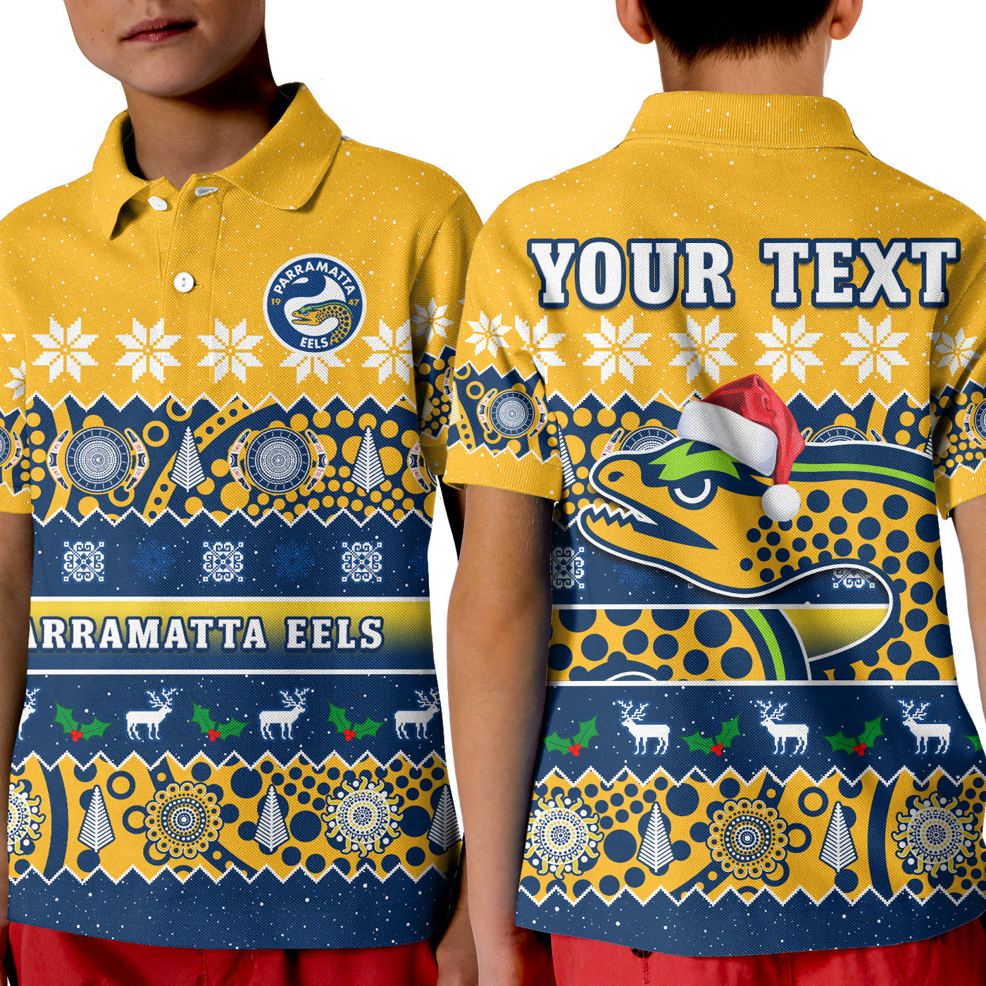 (Custom Personalised) Parramatta Eels Christmas Polo Shirt Parra Aboriginal Art Merry Xmas - Vibe Hoodie Shop