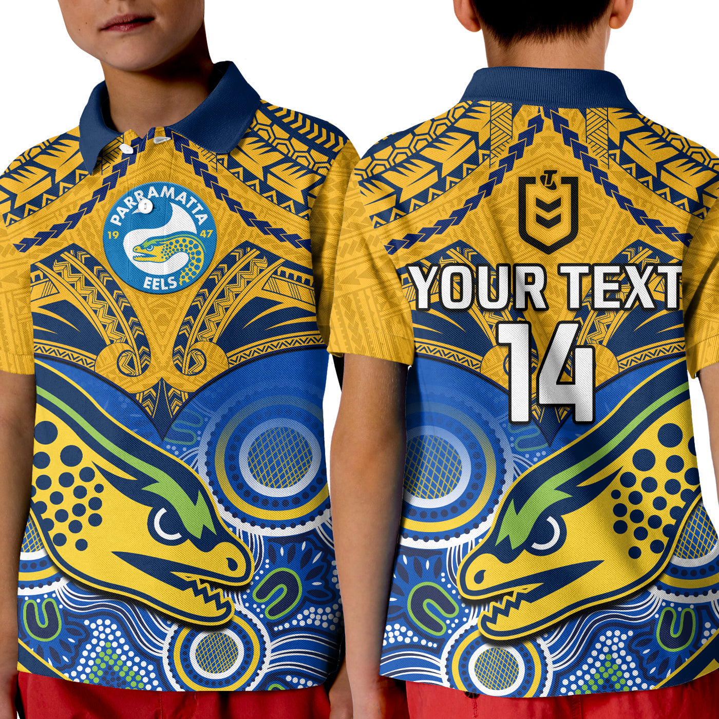 (Custom Text And Number) Parramatta Rugby 2023 Polo Shirt Go Eels Polynesian Mix Indigenous Art - Vibe Hoodie Shop