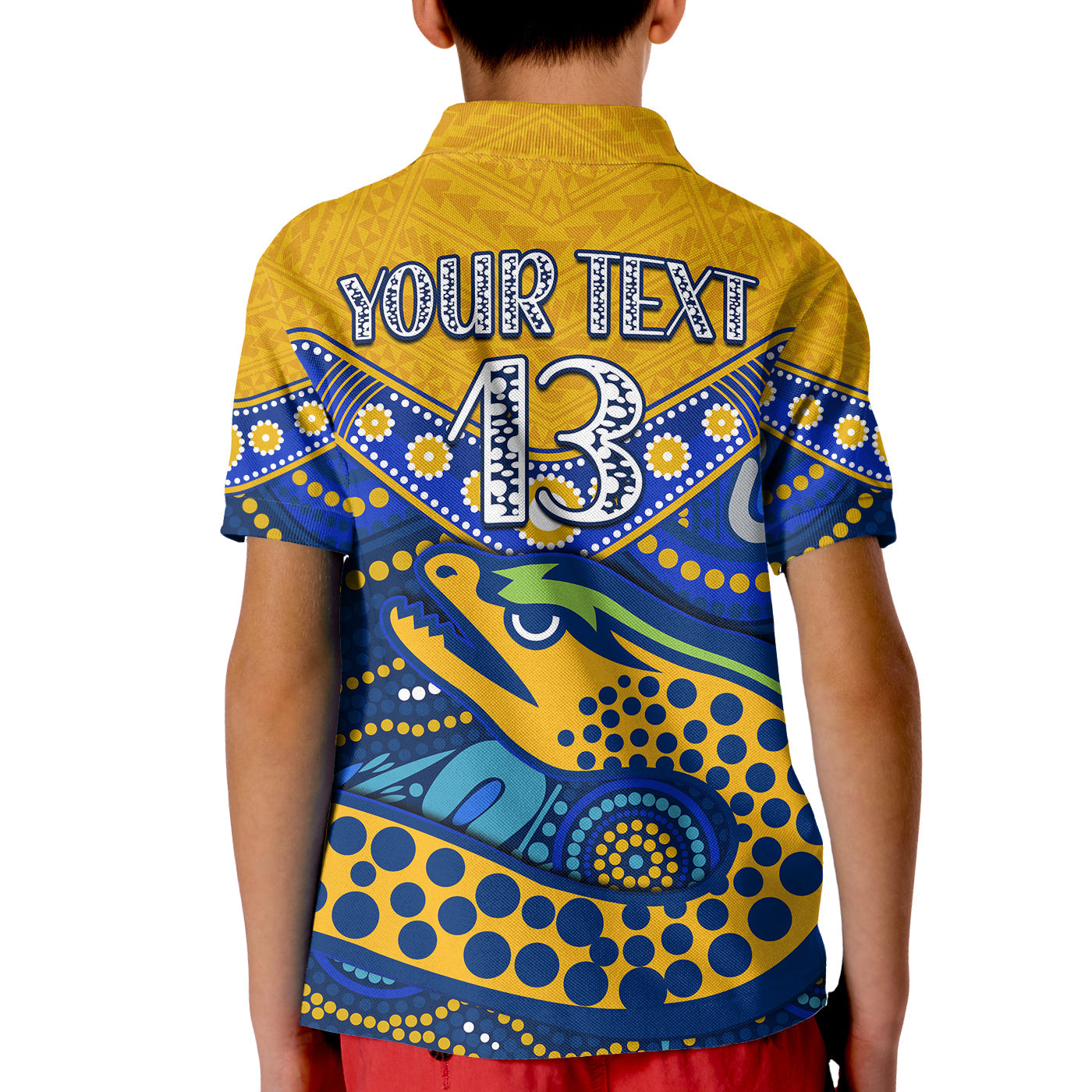(Custom Text and Number) Eels Rugby Polo Shirt KID Aboriginal and Polynesia Parramatta - Vibe Hoodie Shop