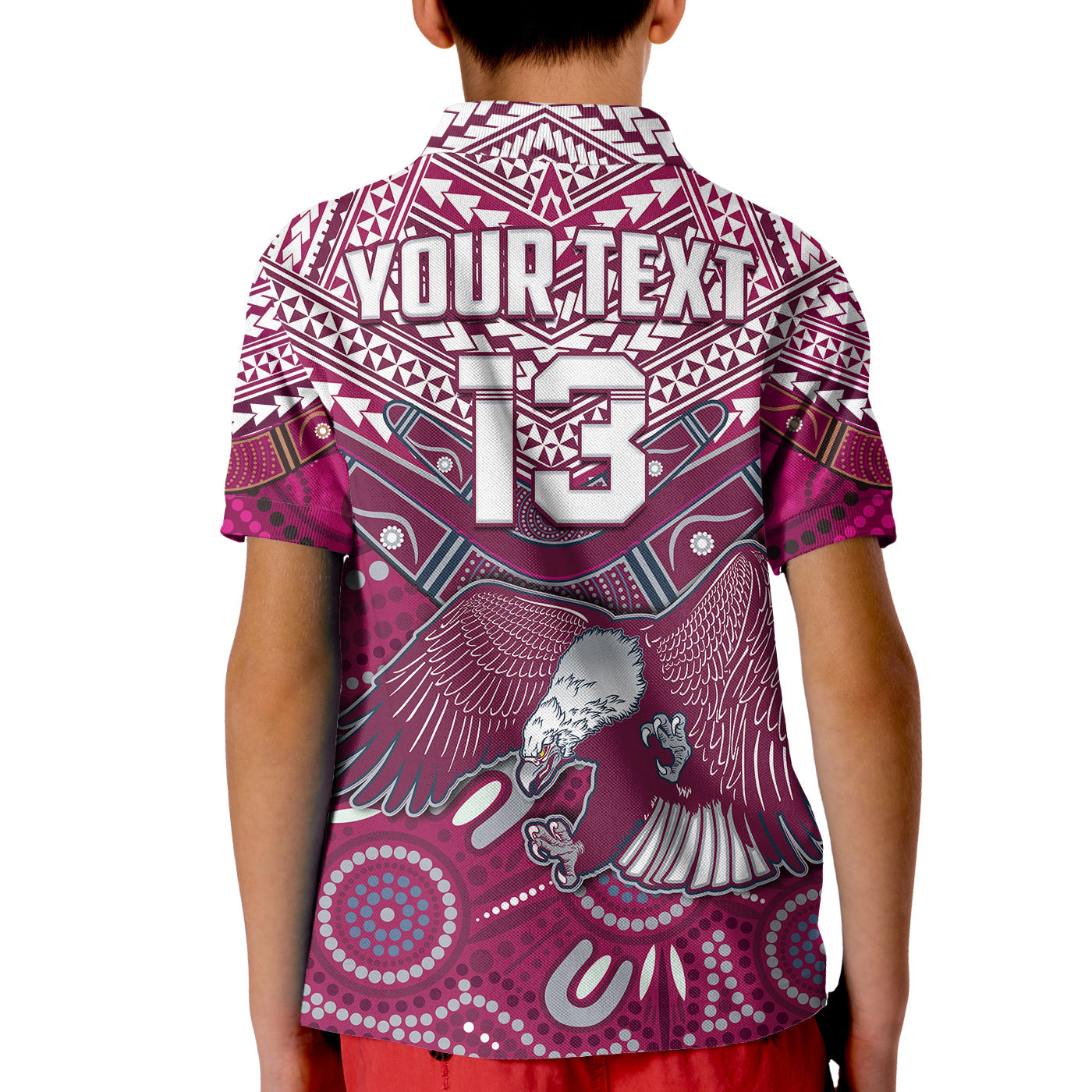 (Custom Text and Number) Sea Eagles Rugby Polo Shirt KID Aboriginal and Polynesia Manly Warringah - Vibe Hoodie Shop