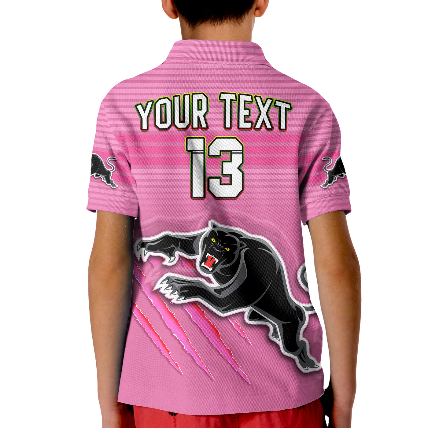 Custom Text and Number Panthers Proud Polo Shirt KID Back to Back Premiers 2022 Version Pink - Vibe Hoodie Shop