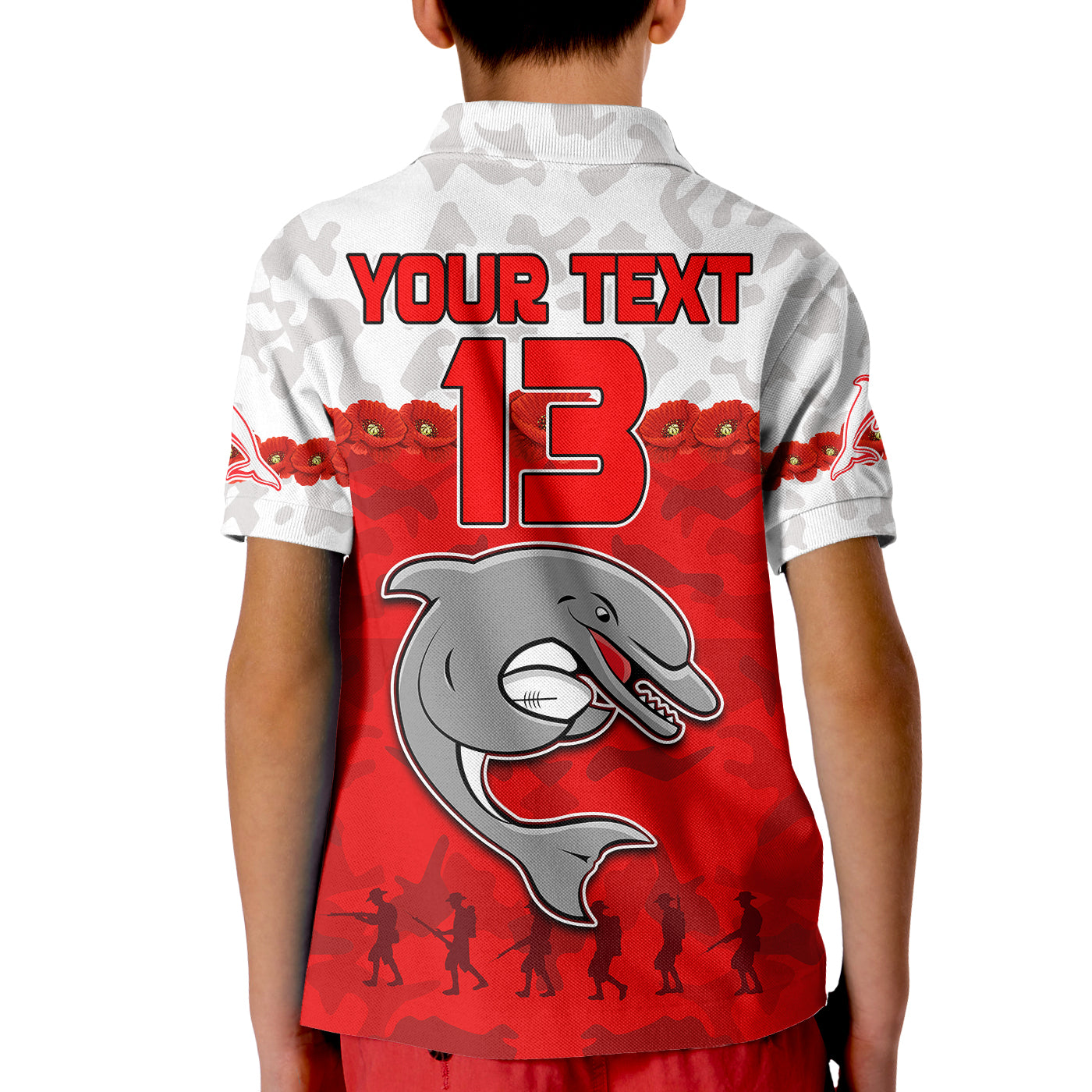 custom-text-and-number-dolphins-rugby-polo-shirt-kid-anzac-day-poppy-aboriginal