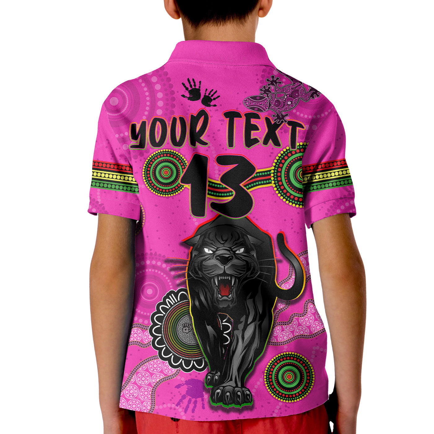 (Custom Text and Number) Panthers Polo Shirt Aboriginal with Lizard - Vibe Hoodie Shop