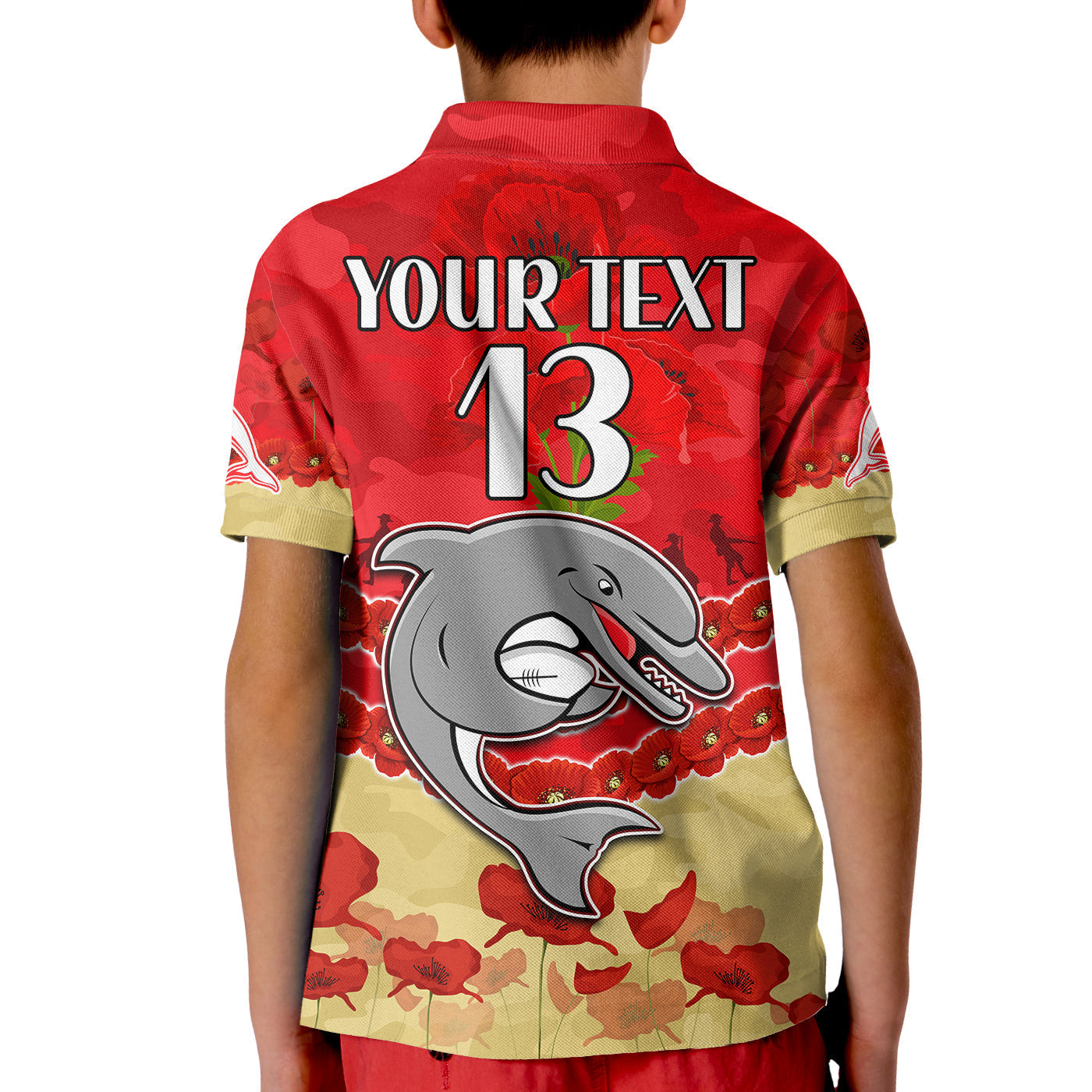 custom-text-and-number-dolphins-rugby-polo-shirt-kid-anzac-day-lest-we-forget