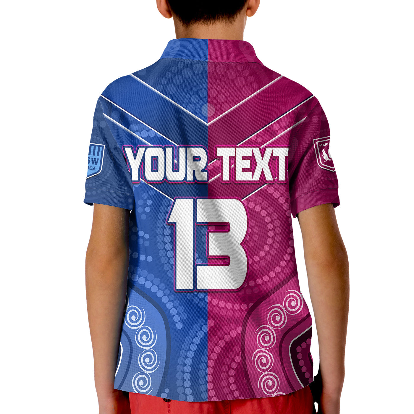 (Custom Text and Number) Blues and Maroons Rugby Polo Shirt KID Origin NSW Combine Queensland Aboriginal Australian - Vibe Hoodie Shop