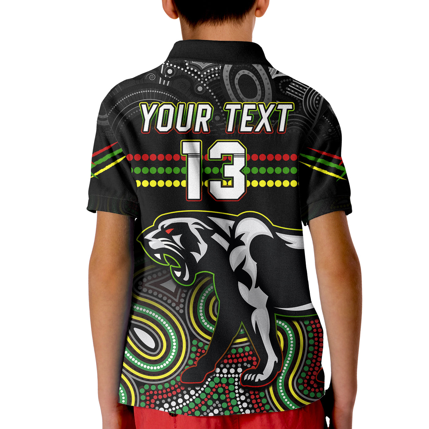 Custom Text and Number Panthers Rugby Polo Shirt KID Premiers 2022 Back to Back Champions - Vibe Hoodie Shop