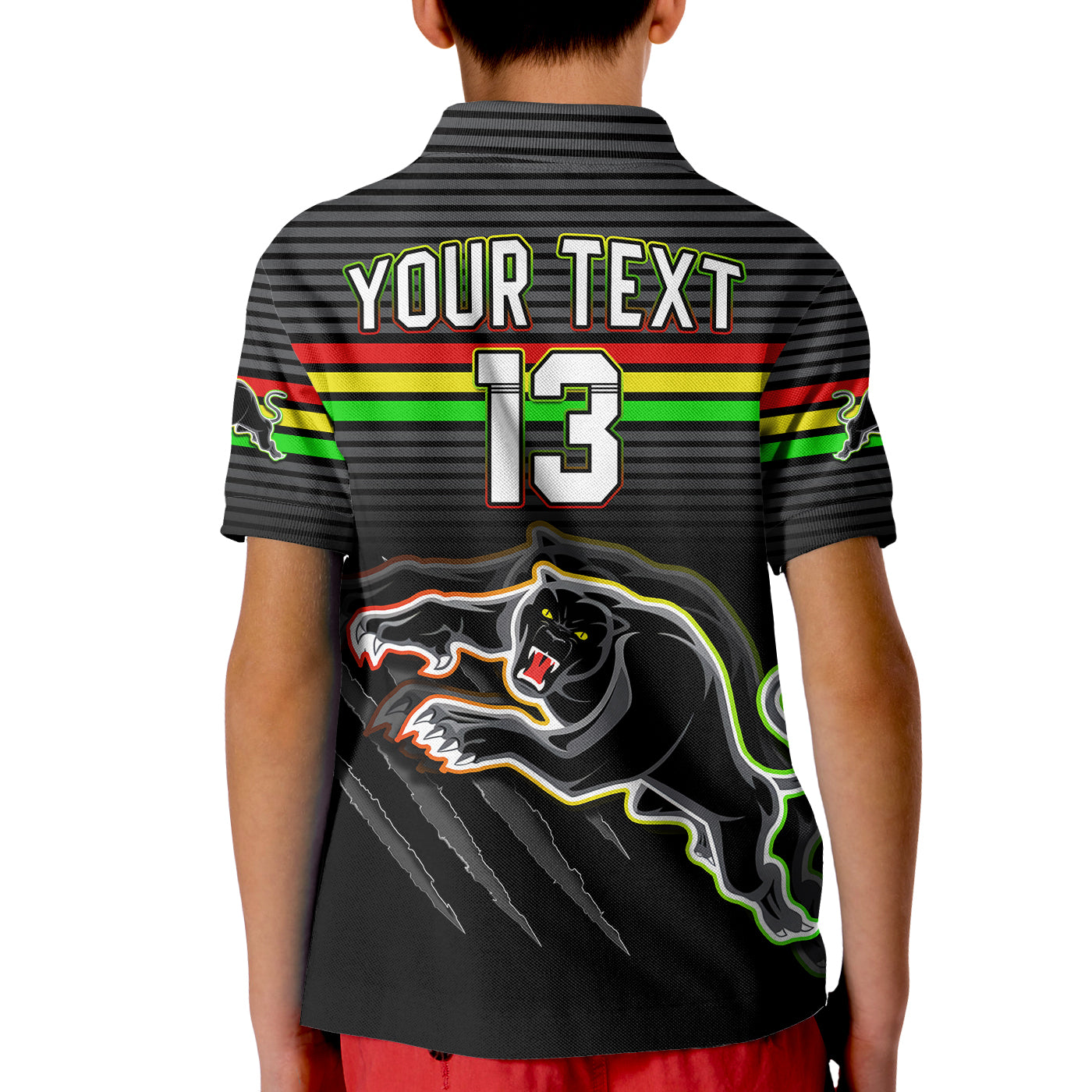 Custom Text and Number Panthers Proud Polo Shirt Back to Back Premiers 2022 Version Black - Vibe Hoodie Shop