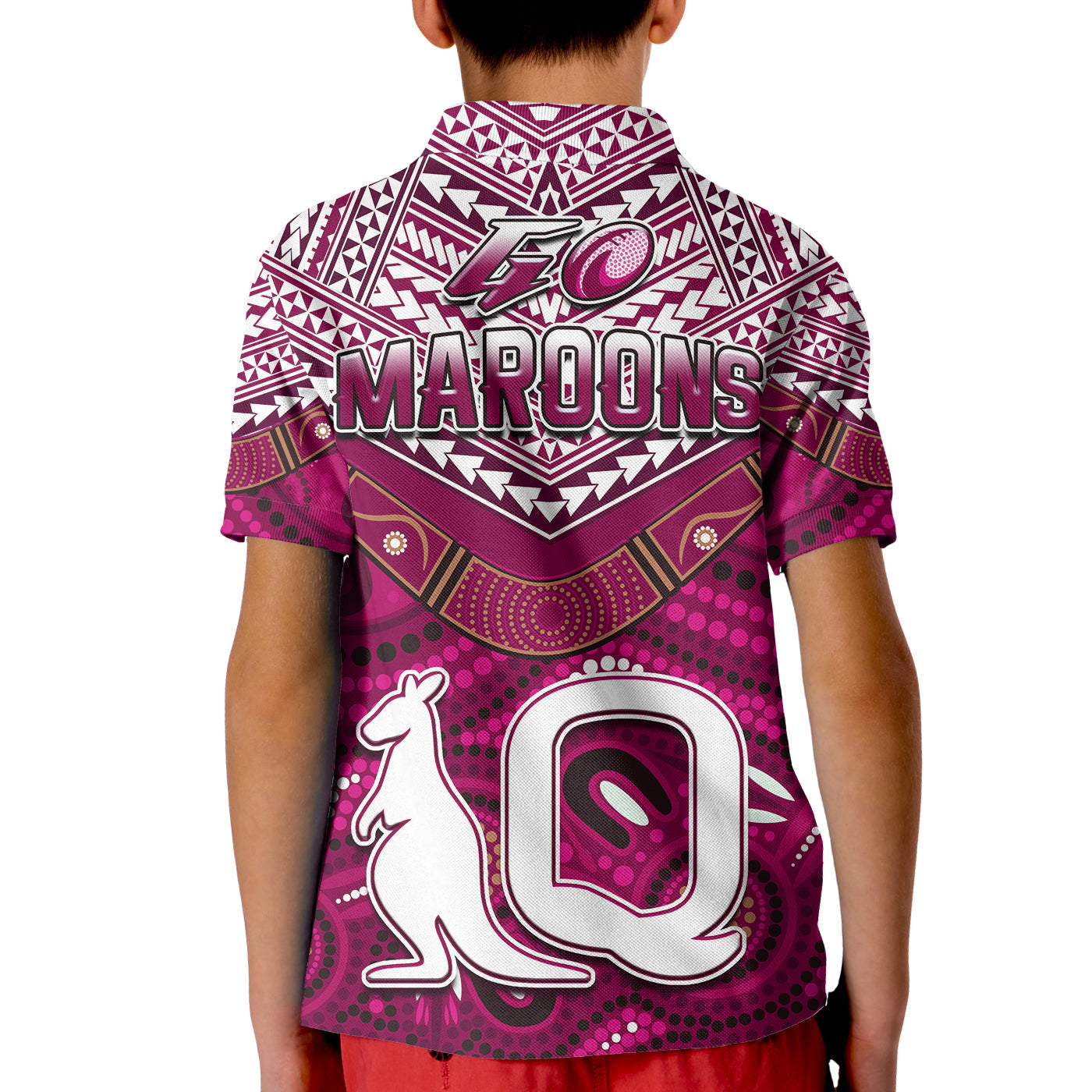 QLD Maroons Polo Shirt KID Aboriginal and Polynesia Admirable - Vibe Hoodie Shop