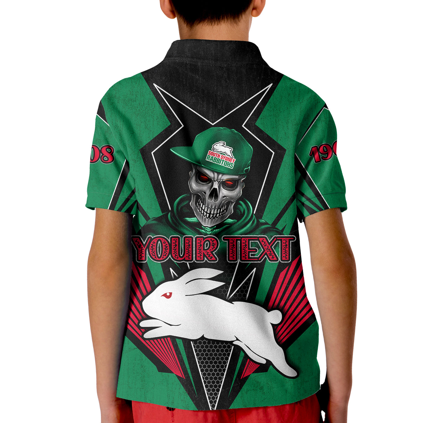 (Custom Personalised) Rabbitohs Rugby Polo Shirt KID Mascot South Sydney Since 1908 Cool Skull - Vibe Hoodie Shop