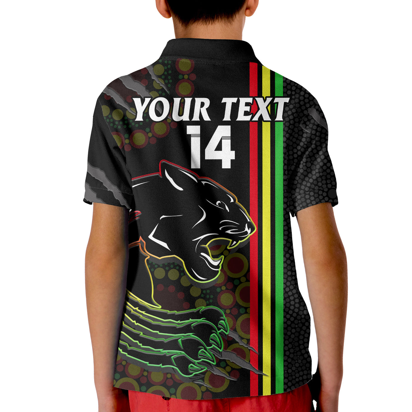 (Custom Text And Number) Panthers Rugby Polo Shirt KID The Mountain Men Aboriginal Art Dynamic - Vibe Hoodie Shop