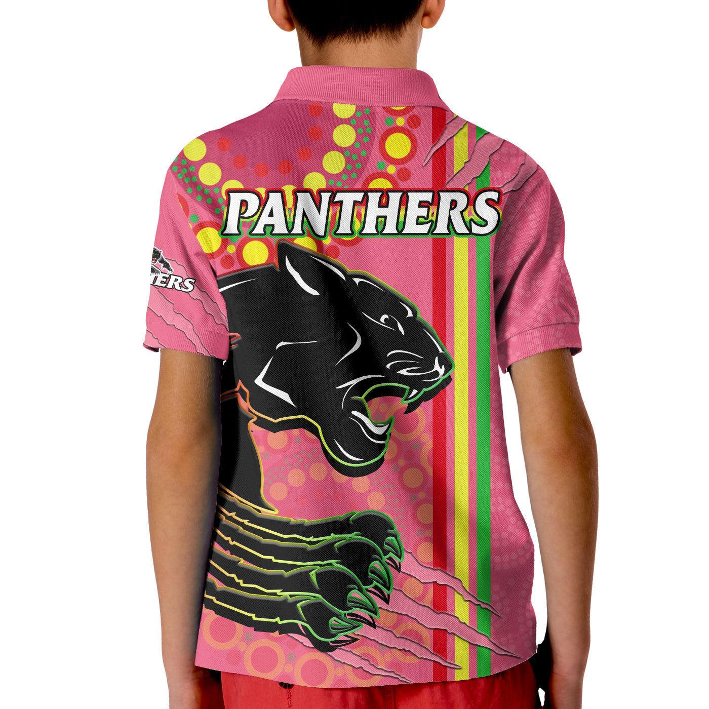 Panthers Rugby Polo Shirt KID The Mountain Men Aboriginal Art Dynamic Pink Version - Vibe Hoodie Shop