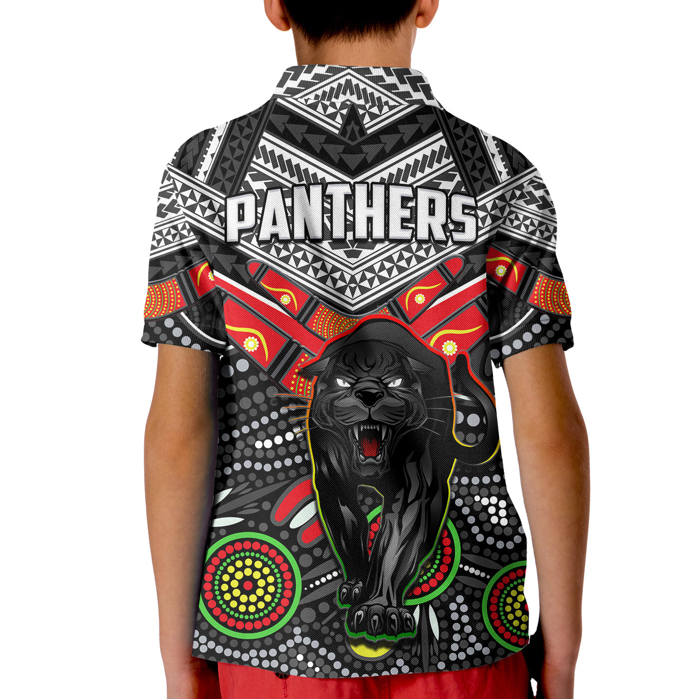 Panthers Rugby Polo Shirt KID Aboriginal and Polynesia Penrith The Riff - Vibe Hoodie Shop
